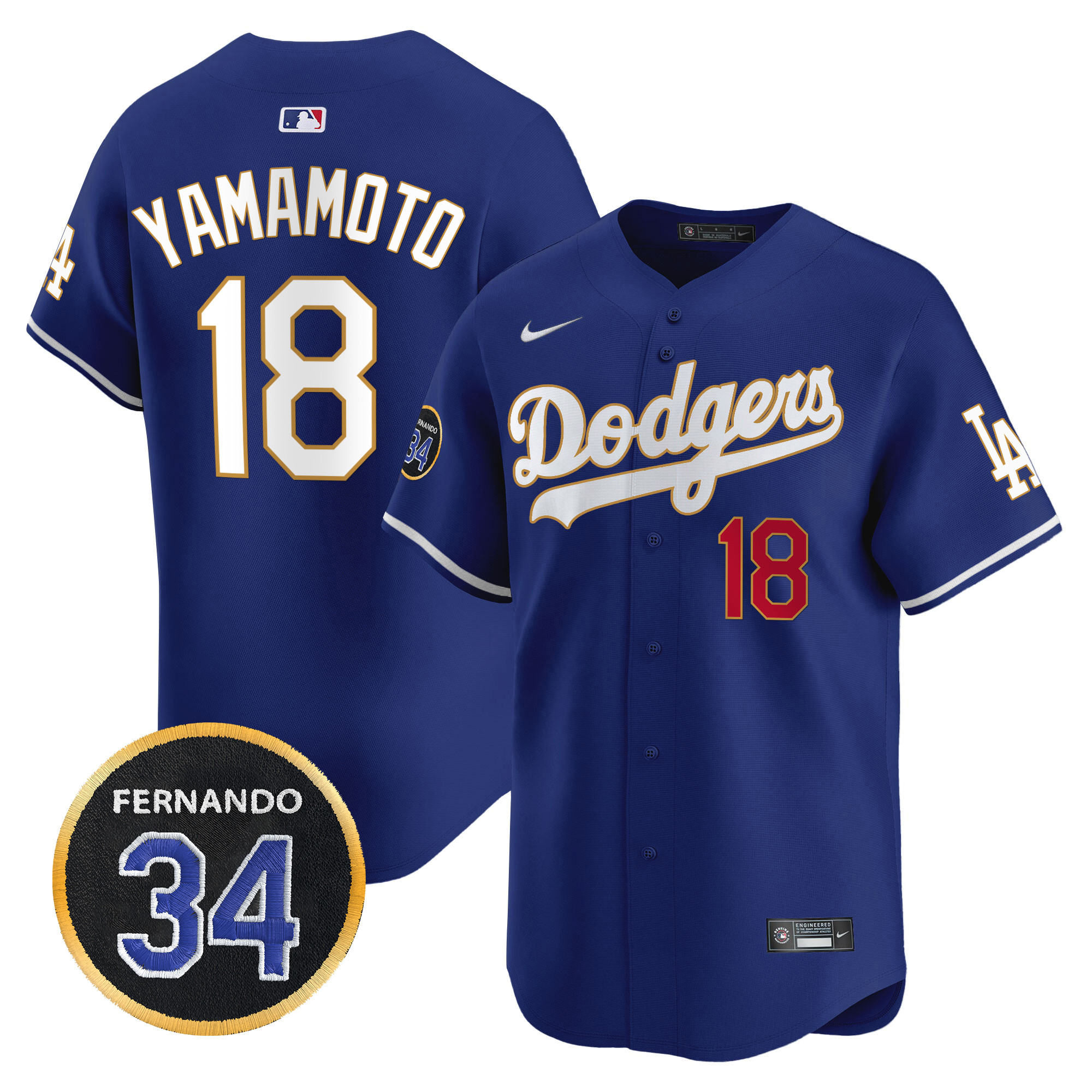 Men's Dodgers Fernando Valenzuela Memorial Patch Vapor Premier Limited Jersey - All Stitched