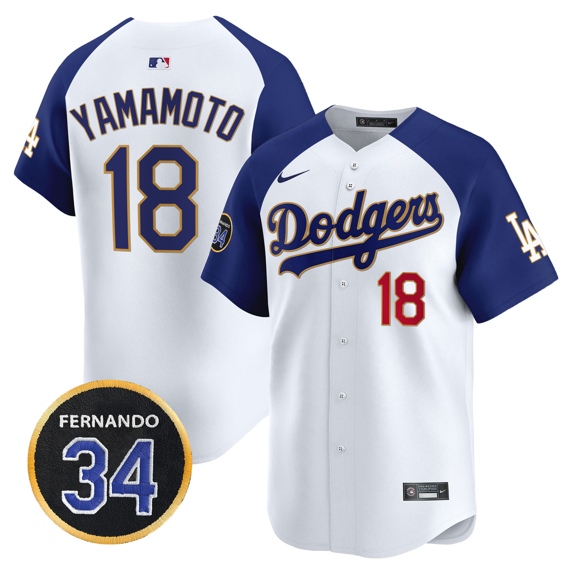 Men's Dodgers Fernando Valenzuela Memorial Patch Vapor Premier Limited Jersey - All Stitched