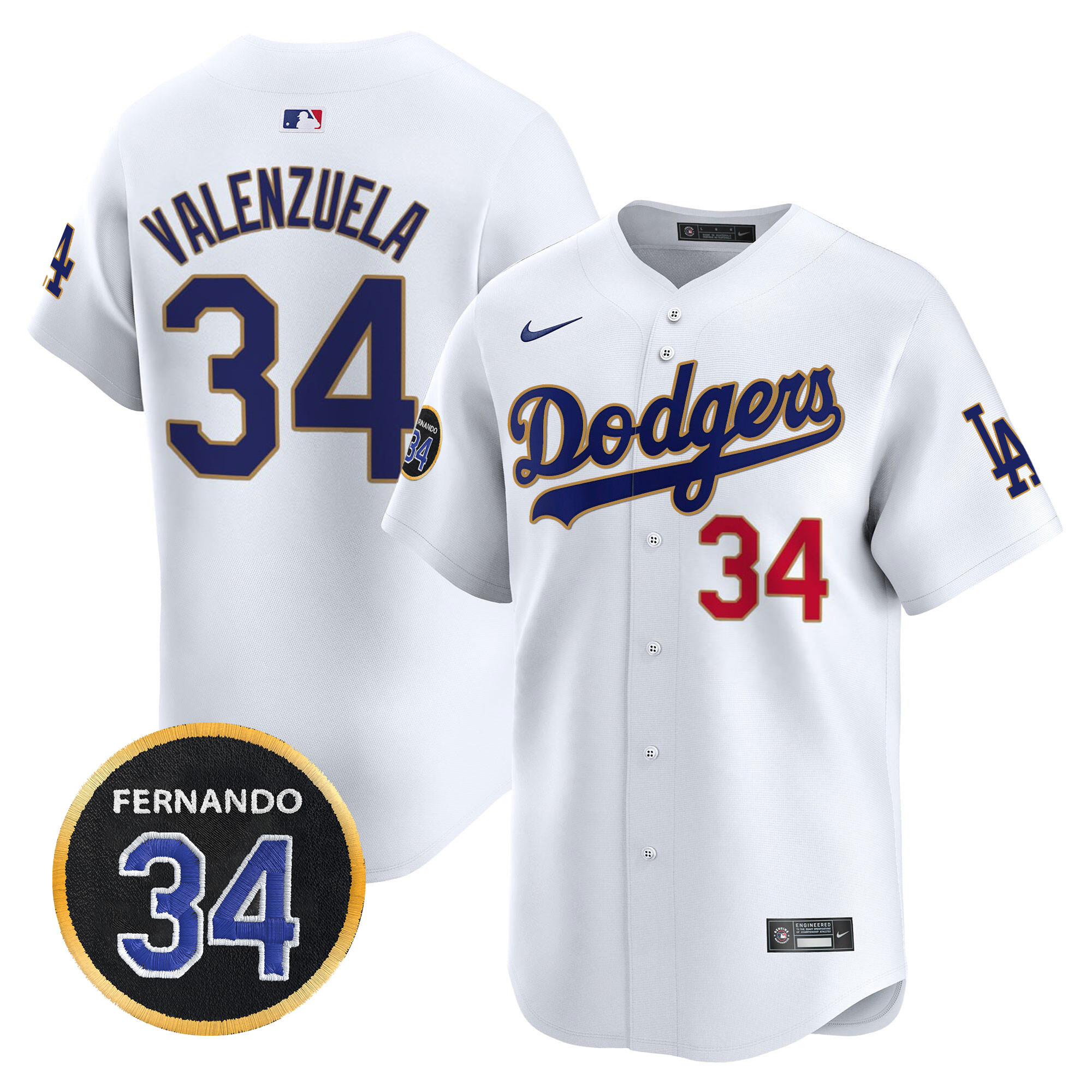 Men's Dodgers Fernando Valenzuela Memorial Patch Vapor Premier Limited Jersey - All Stitched