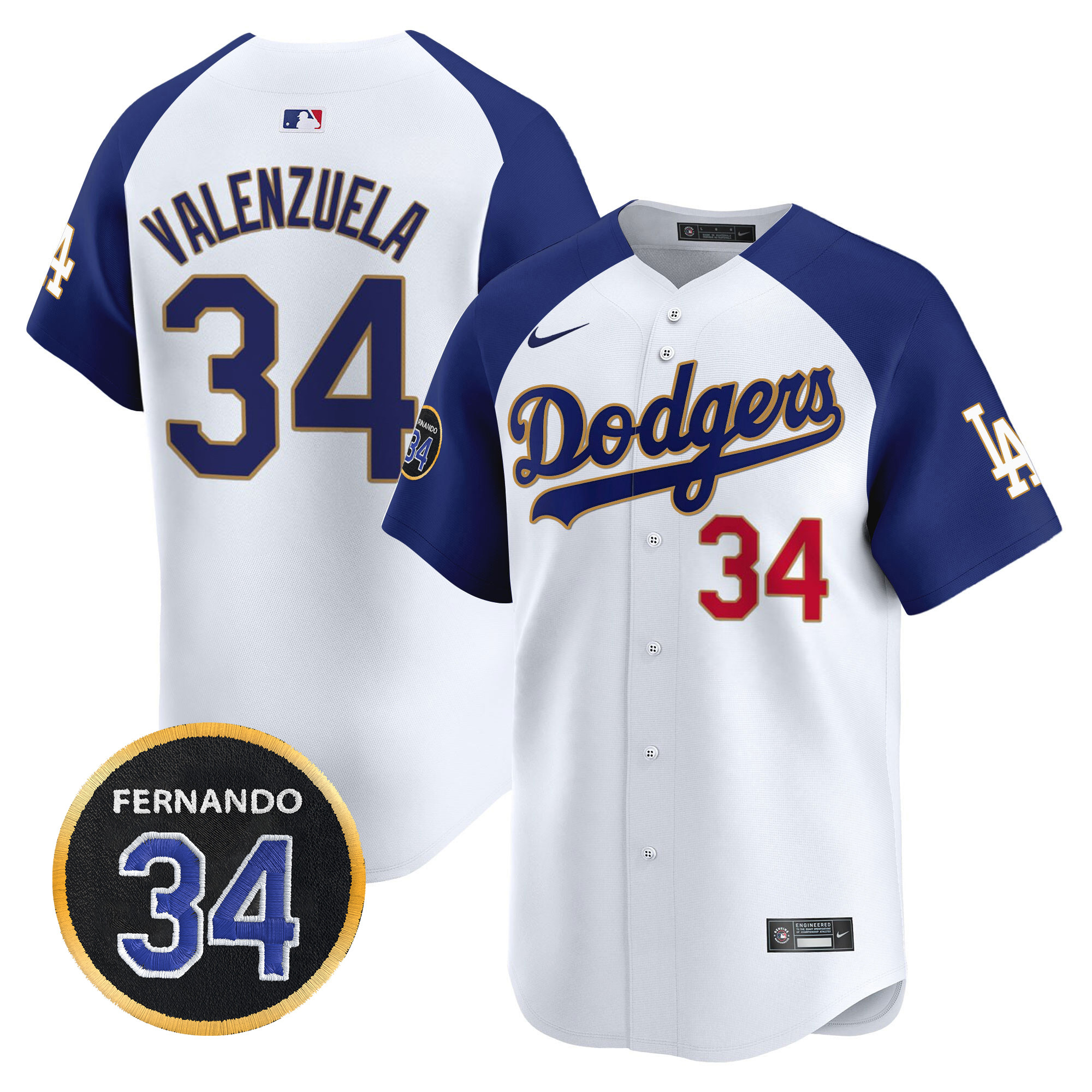 Men's Dodgers Fernando Valenzuela Memorial Patch Vapor Premier Limited Jersey - All Stitched