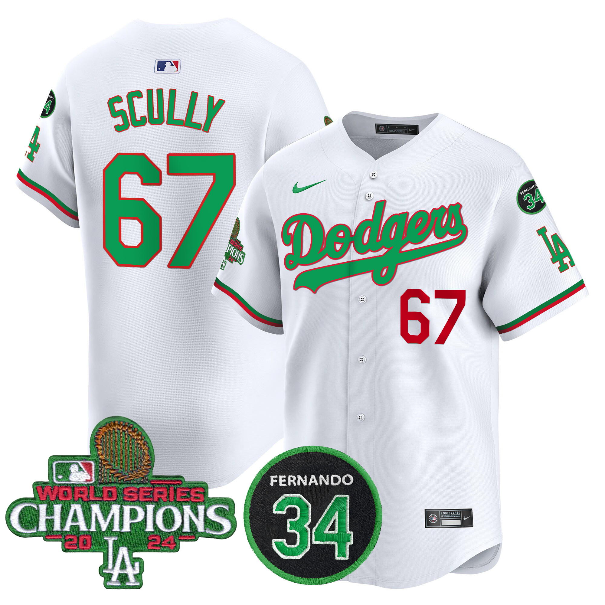 Men's Dodgers Mexico 2024 World Series Champions Patch Vapor Premier Limited Jersey V3 - All Stitched