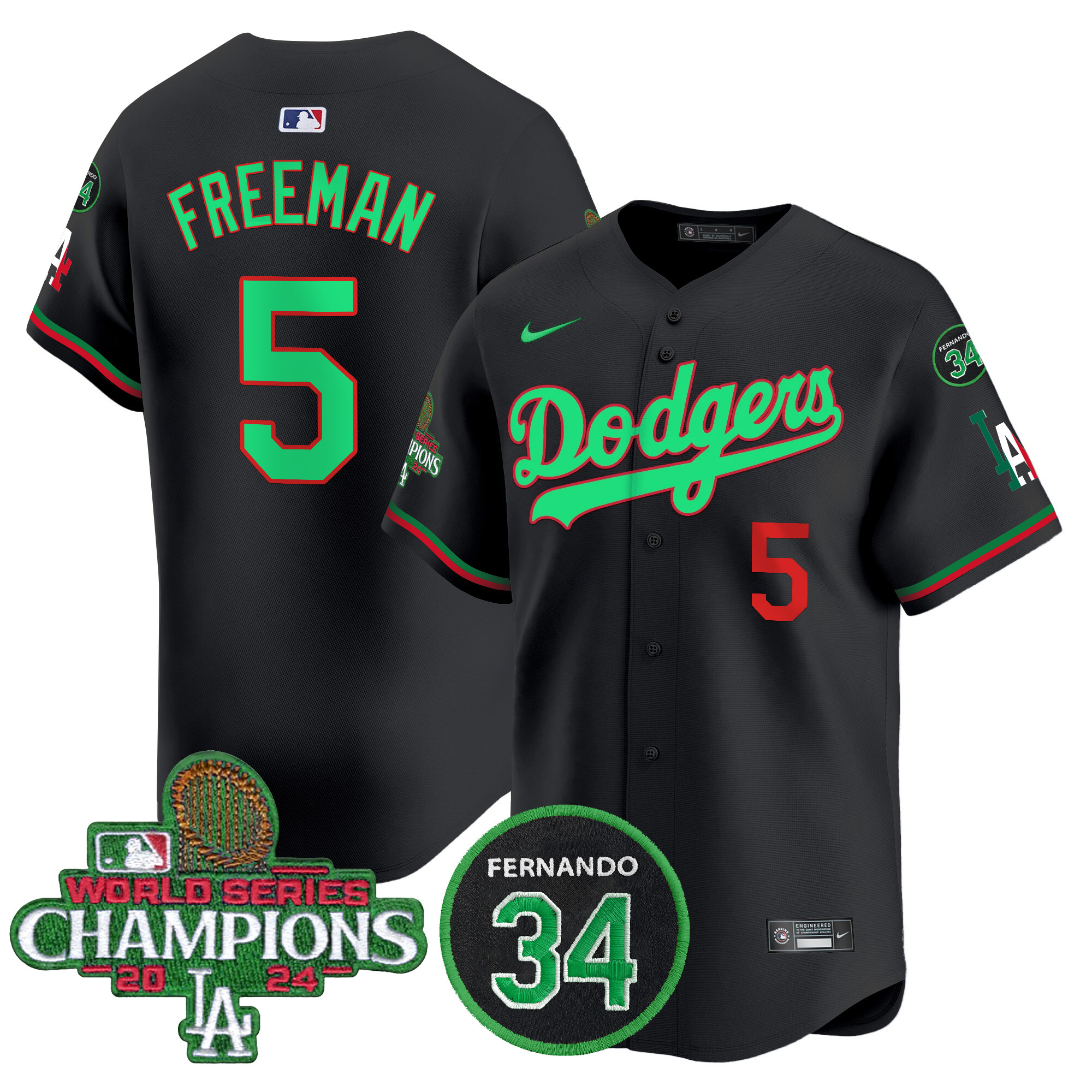 Men's Dodgers Mexico 2024 World Series Champions Patch Vapor Premier Limited Jersey V3 - All Stitched