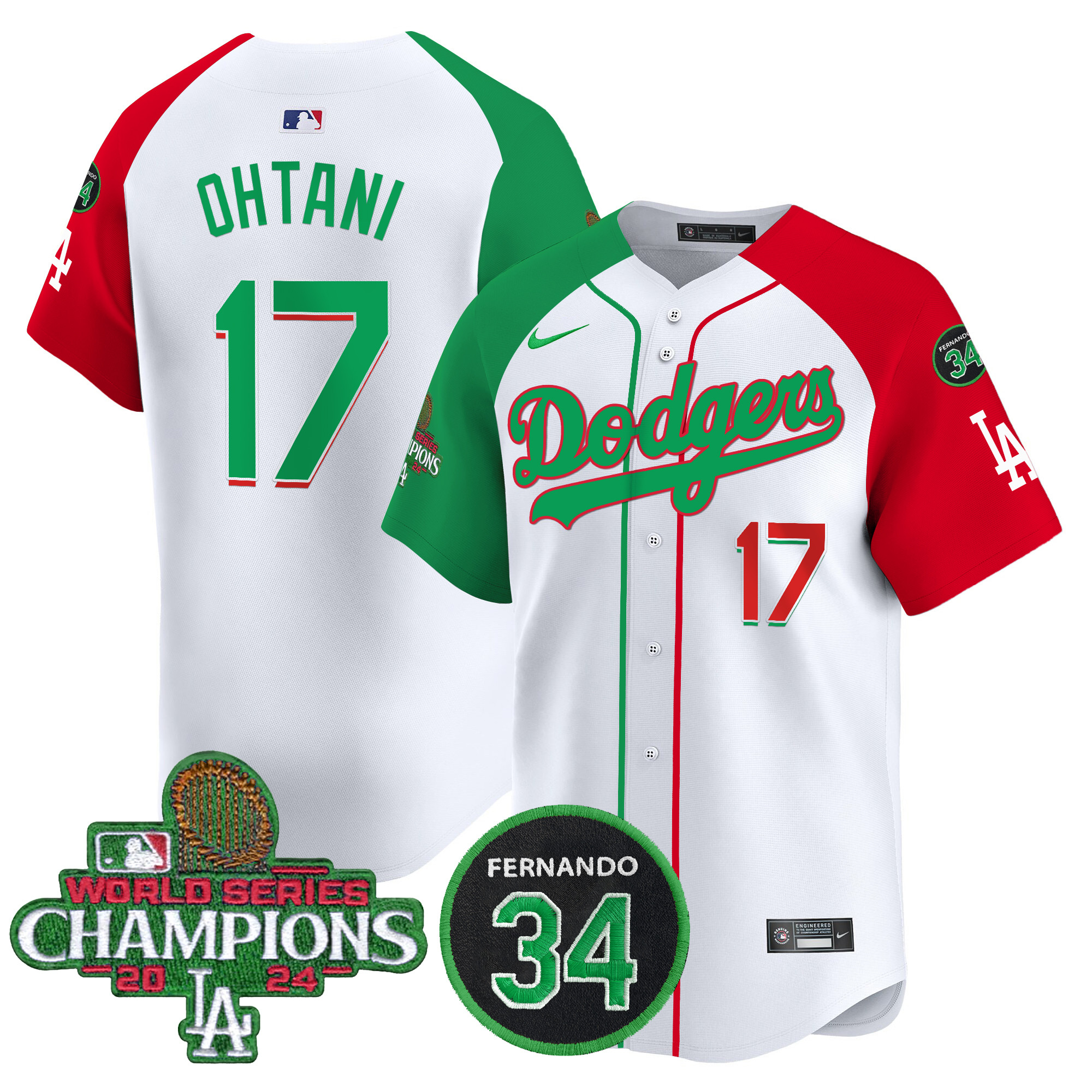 Men's Dodgers Mexico 2024 World Series Champions Patch Vapor Premier Limited Jersey V3 - All Stitched