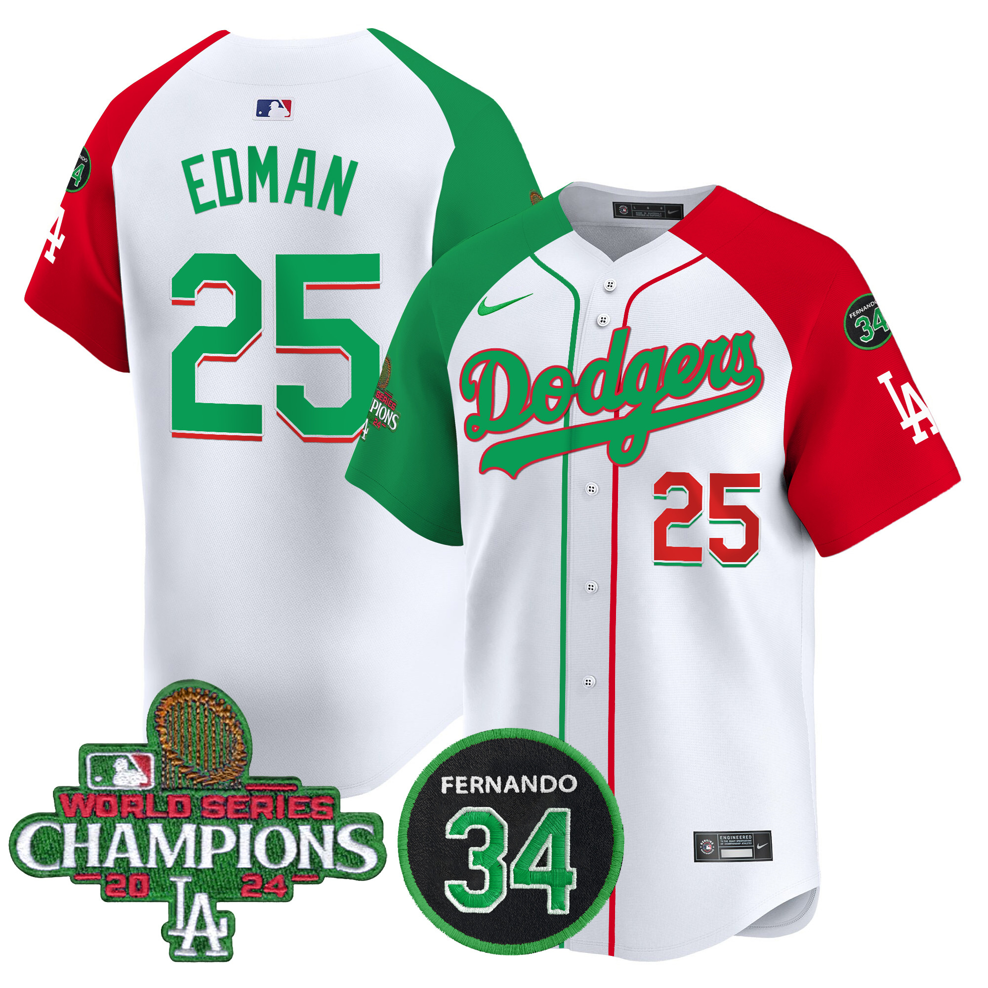 Men's Dodgers Mexico 2024 World Series Champions Patch Vapor Premier Limited Jersey V3 - All Stitched