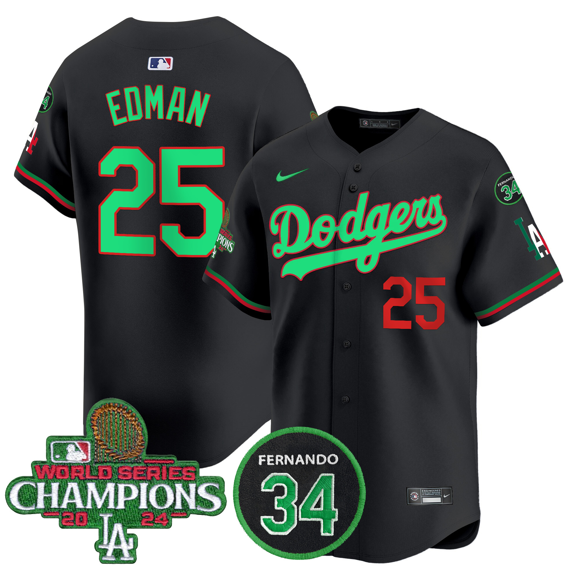 Men's Dodgers Mexico 2024 World Series Champions Patch Vapor Premier Limited Jersey V3 - All Stitched