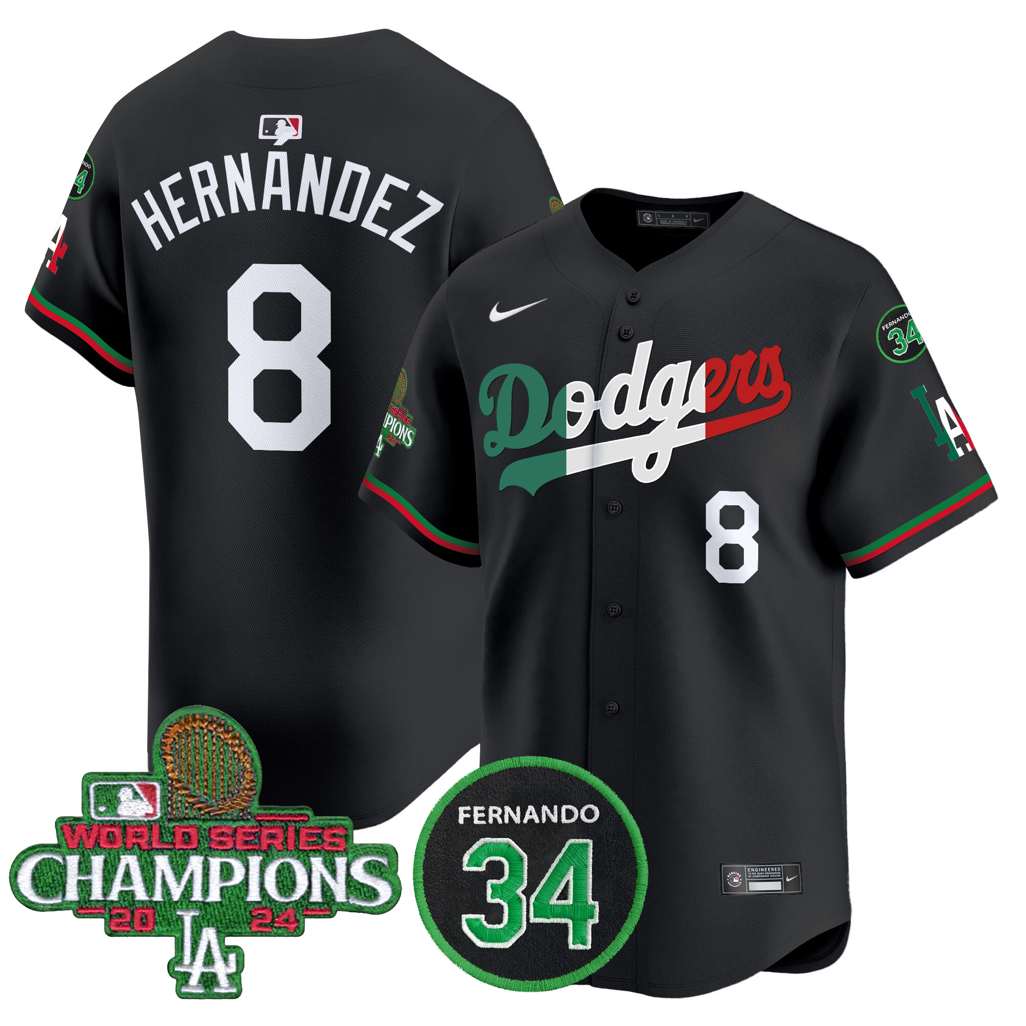 Men's Dodgers Mexico 2024 World Series Champions Patch Vapor Premier Limited Jersey V3 - All Stitched