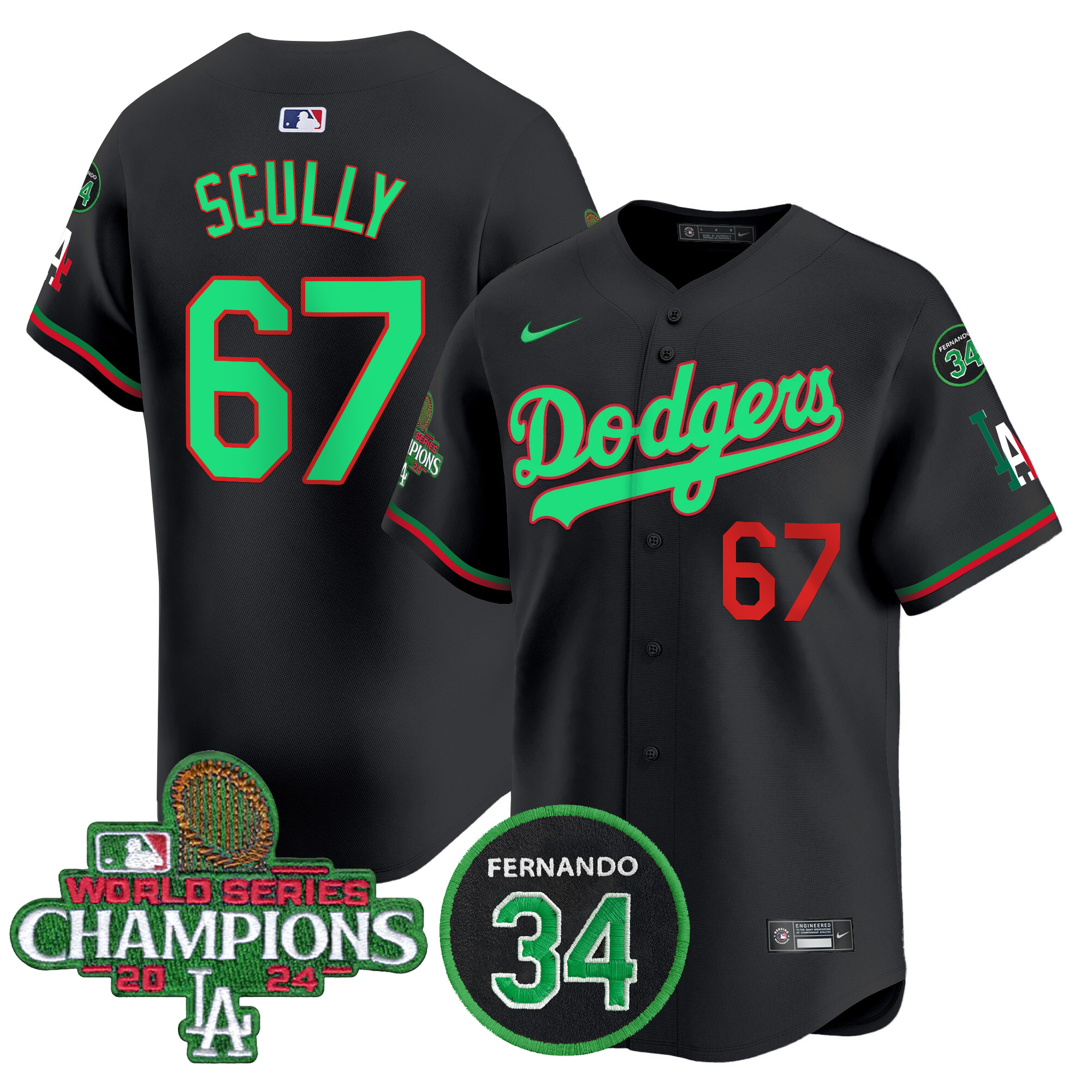Men's Dodgers Mexico 2024 World Series Champions Patch Vapor Premier Limited Jersey V3 - All Stitched