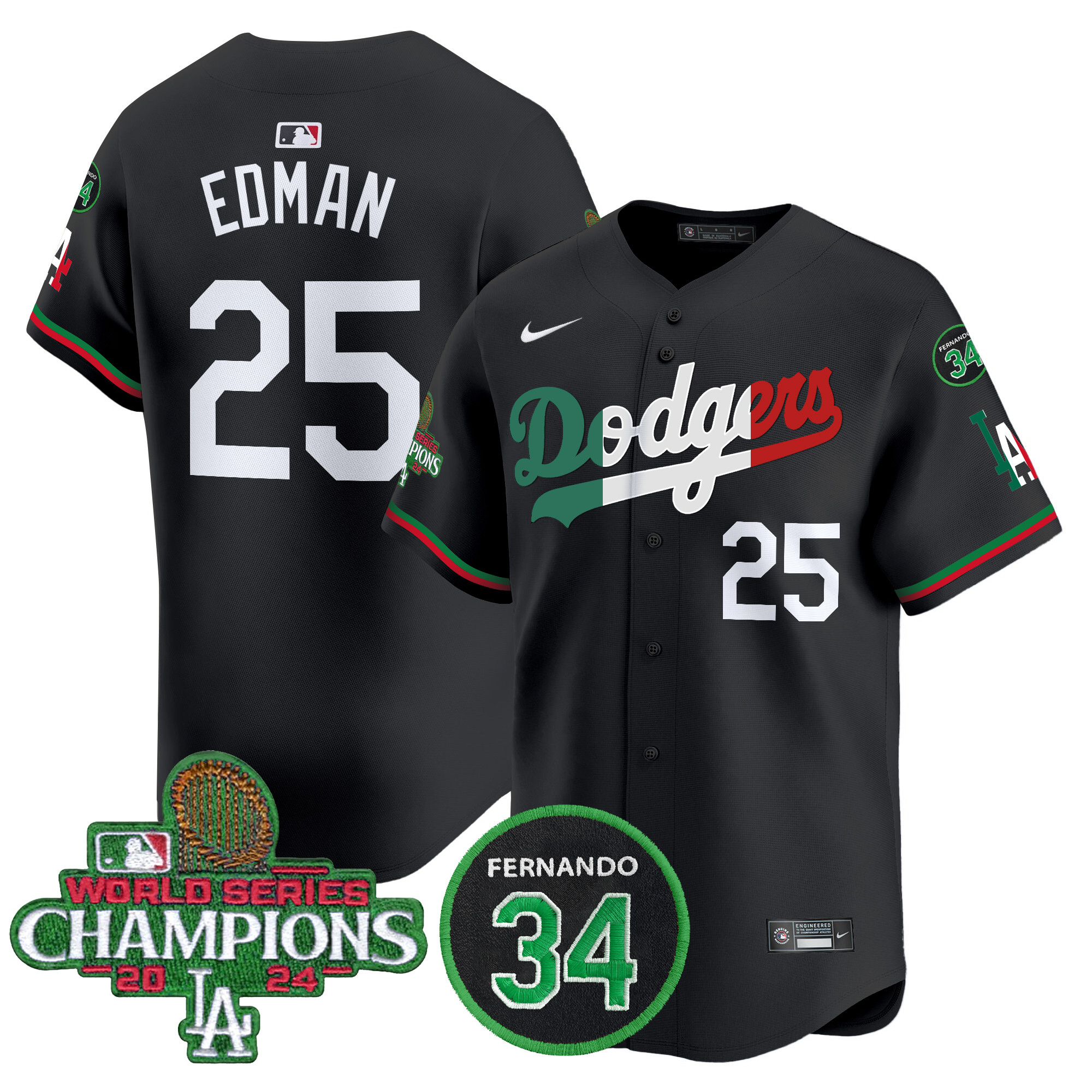 Men's Dodgers Mexico 2024 World Series Champions Patch Vapor Premier Limited Jersey V3 - All Stitched