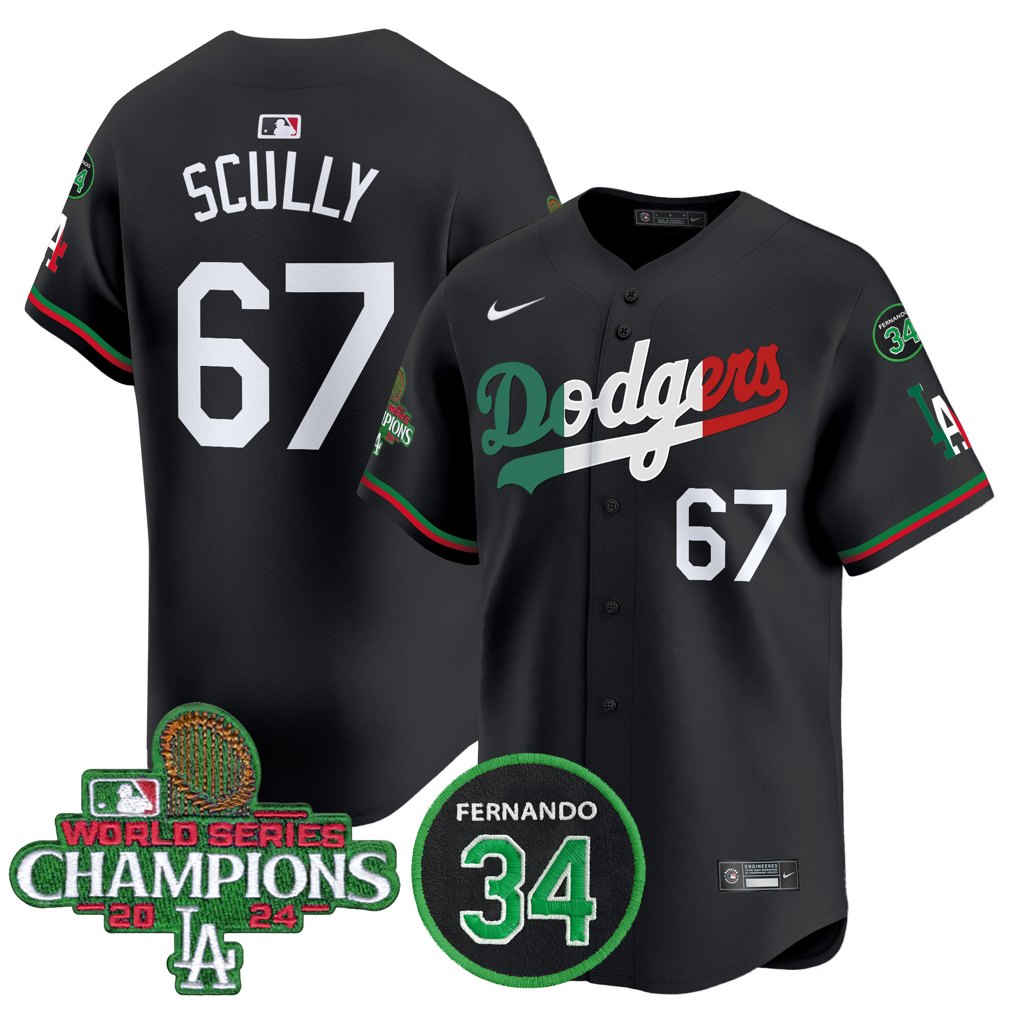 Men's Dodgers Mexico 2024 World Series Champions Patch Vapor Premier Limited Jersey V3 - All Stitched