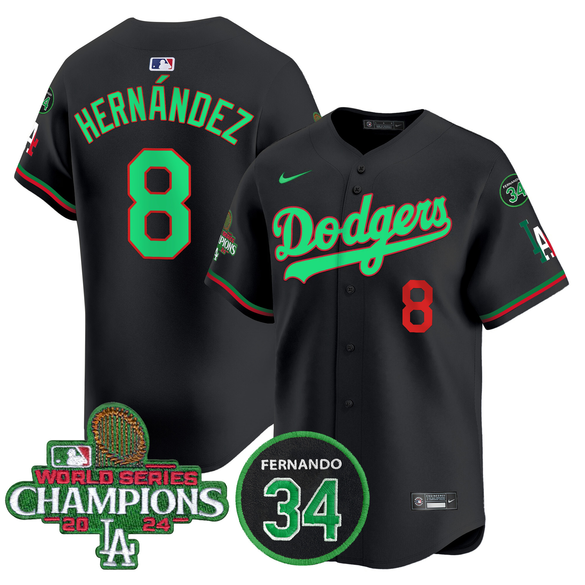 Men's Dodgers Mexico 2024 World Series Champions Patch Vapor Premier Limited Jersey V3 - All Stitched