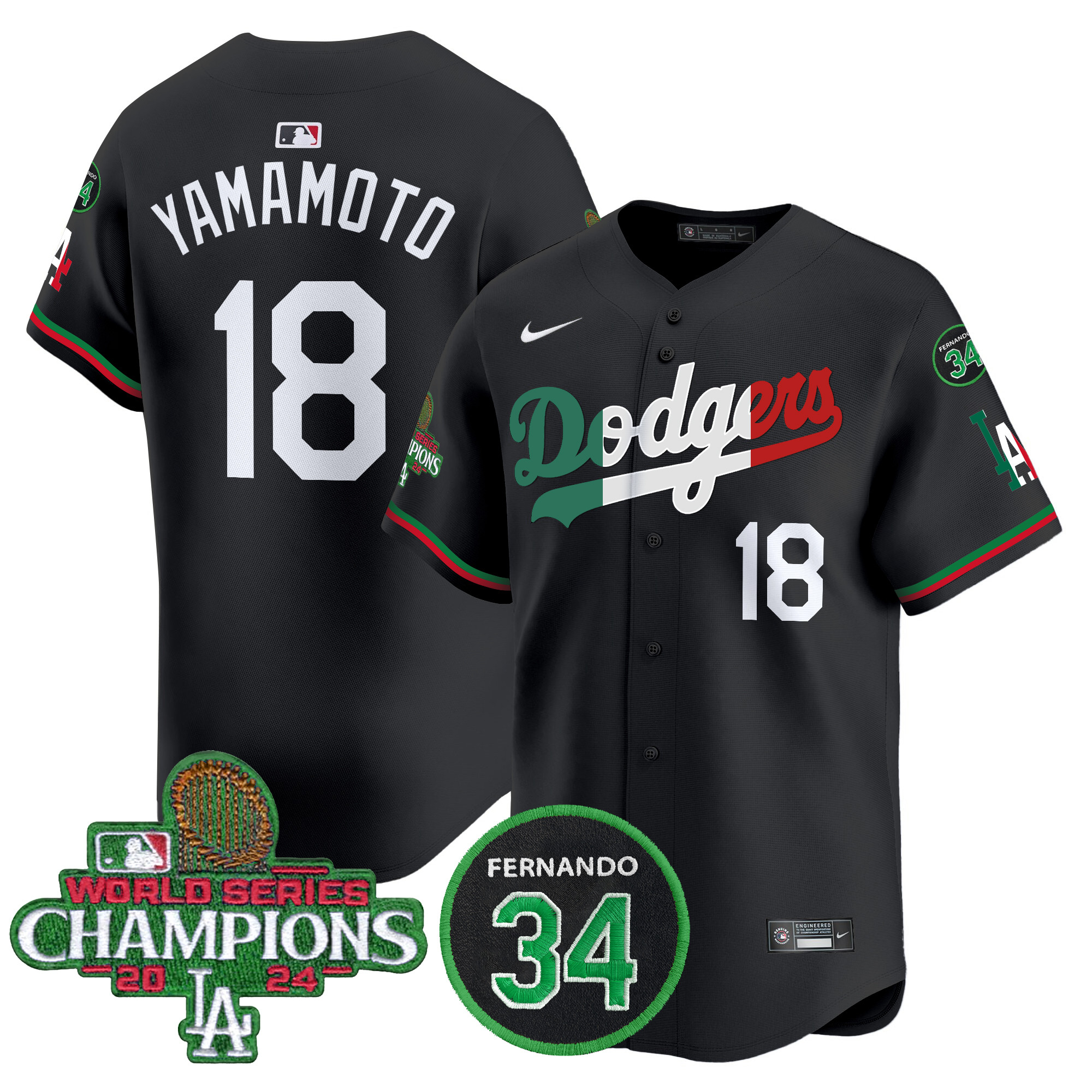 Men's Dodgers Mexico 2024 World Series Champions Patch Vapor Premier Limited Jersey V3 - All Stitched