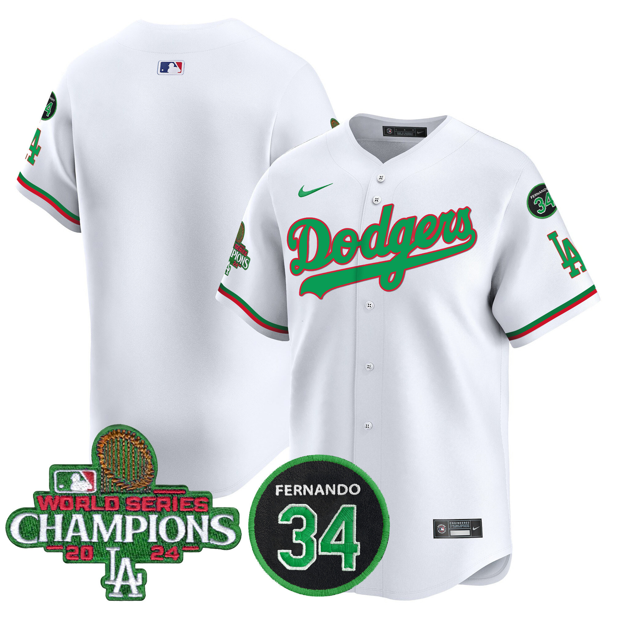 Men's Dodgers Mexico 2024 World Series Champions Patch Vapor Premier Limited Jersey V3 - All Stitched