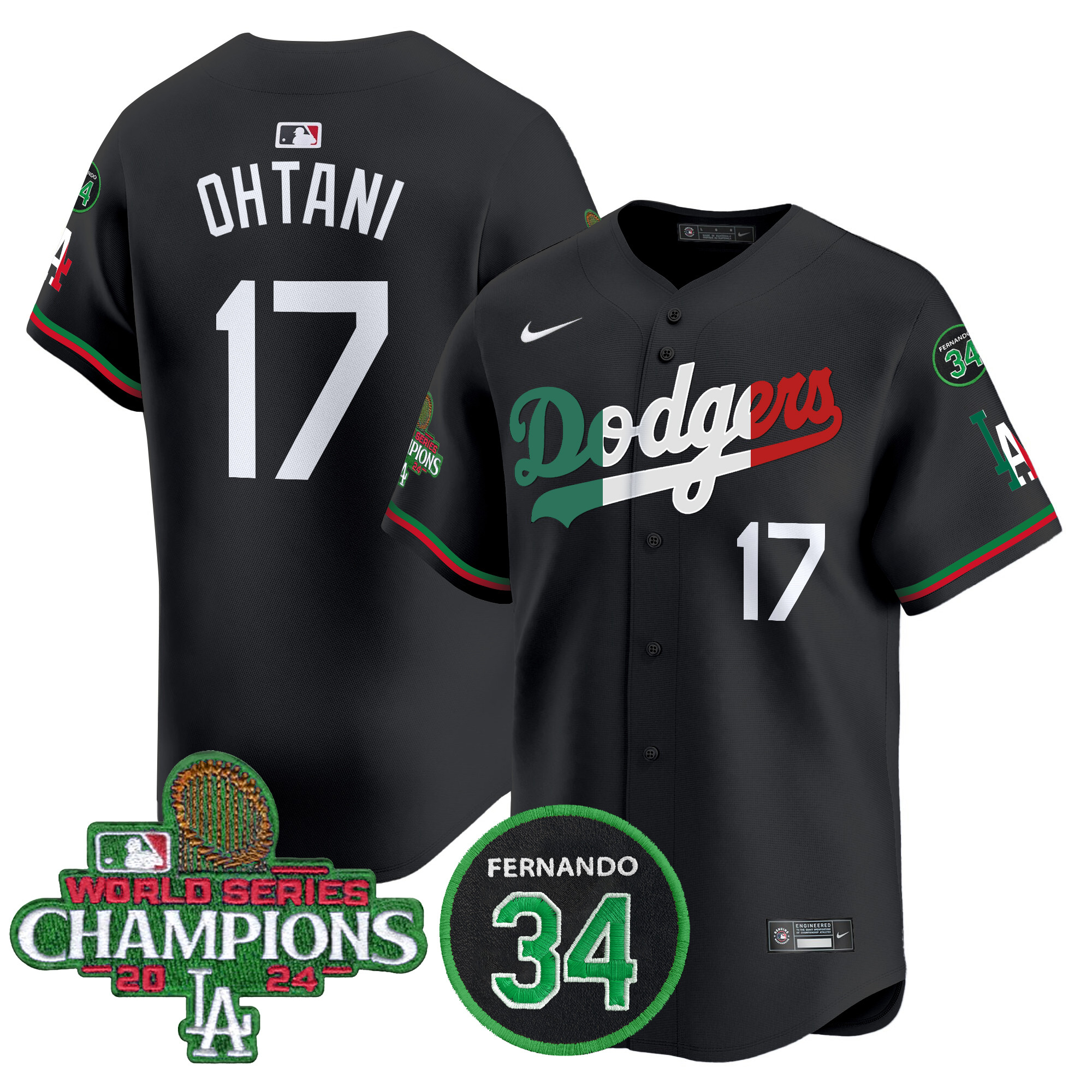 Men's Dodgers Mexico 2024 World Series Champions Patch Vapor Premier Limited Jersey V3 - All Stitched