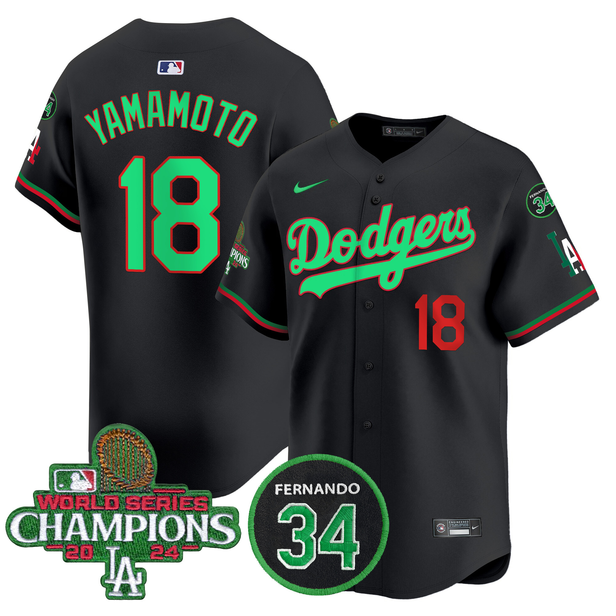 Men's Dodgers Mexico 2024 World Series Champions Patch Vapor Premier Limited Jersey V3 - All Stitched