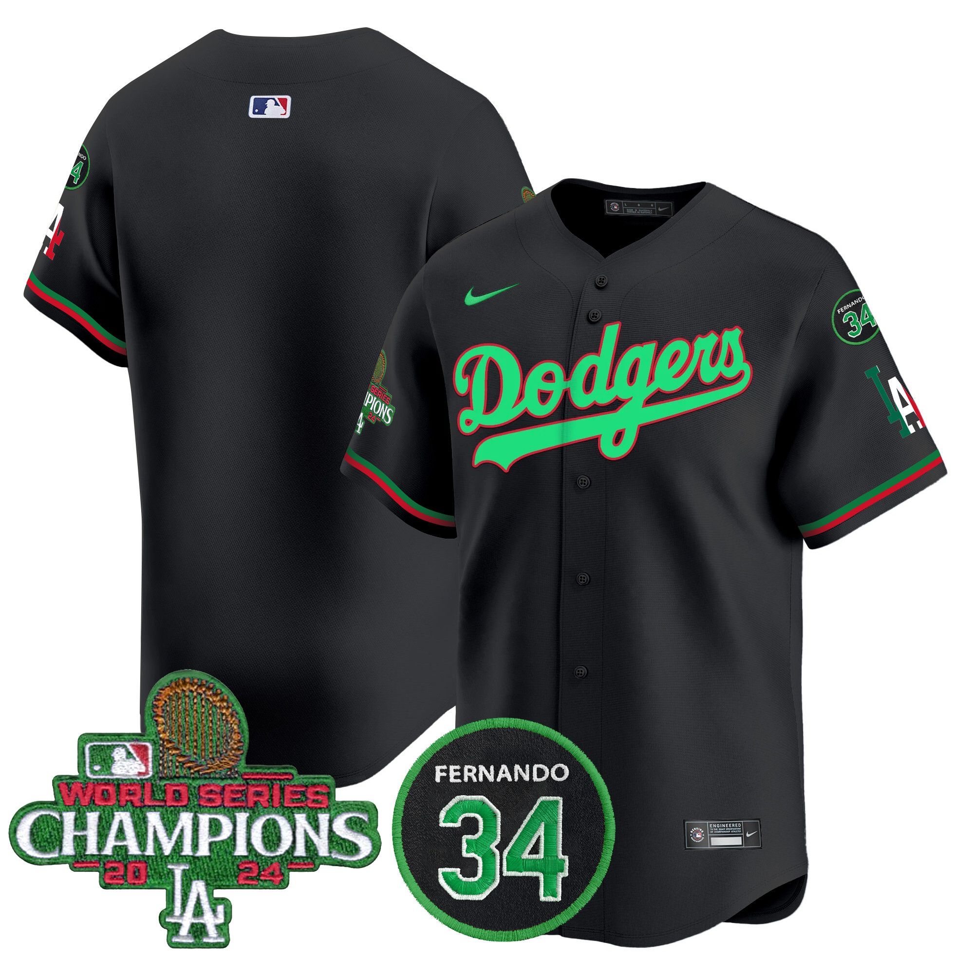 Men's Dodgers Mexico 2024 World Series Champions Patch Vapor Premier Limited Jersey V3 - All Stitched