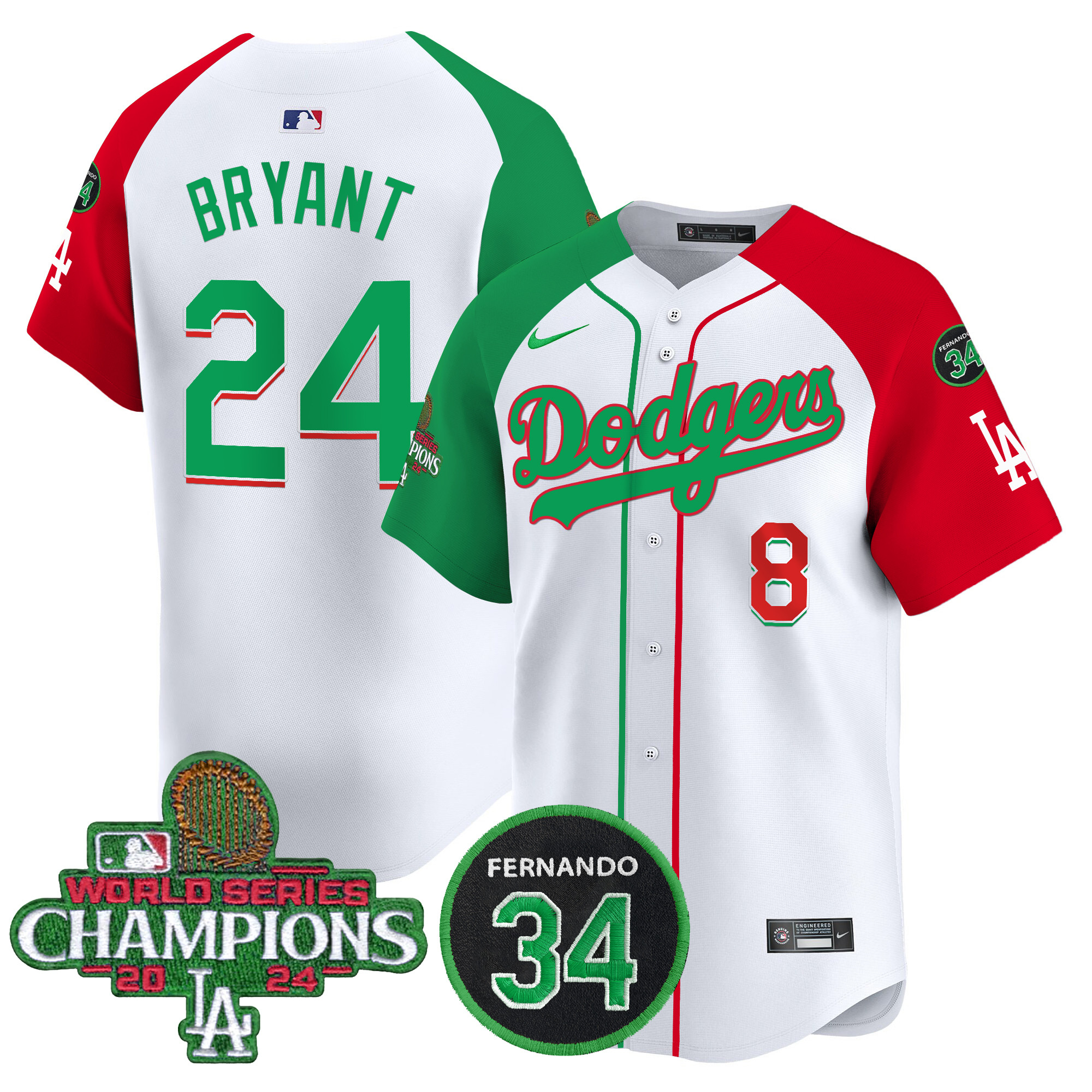 Men's Dodgers Mexico 2024 World Series Champions Patch Vapor Premier Limited Jersey V3 - All Stitched