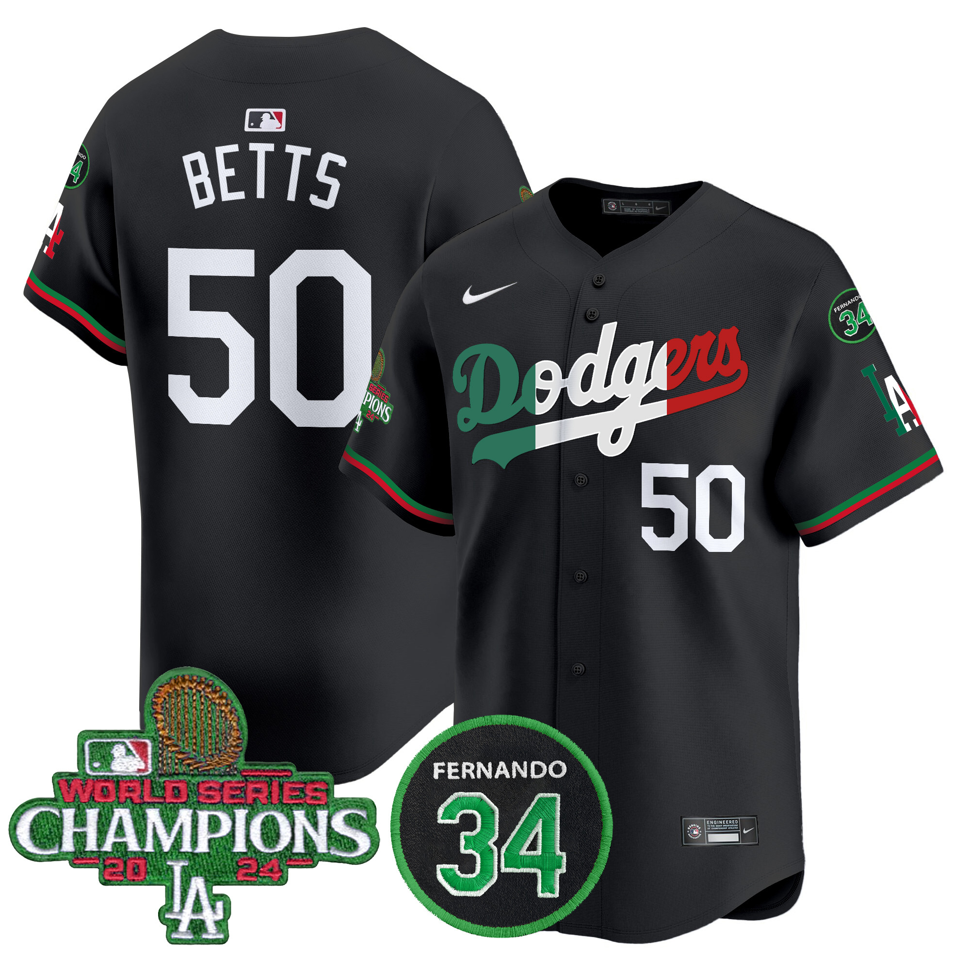 Men's Dodgers Mexico 2024 World Series Champions Patch Vapor Premier Limited Jersey V3 - All Stitched