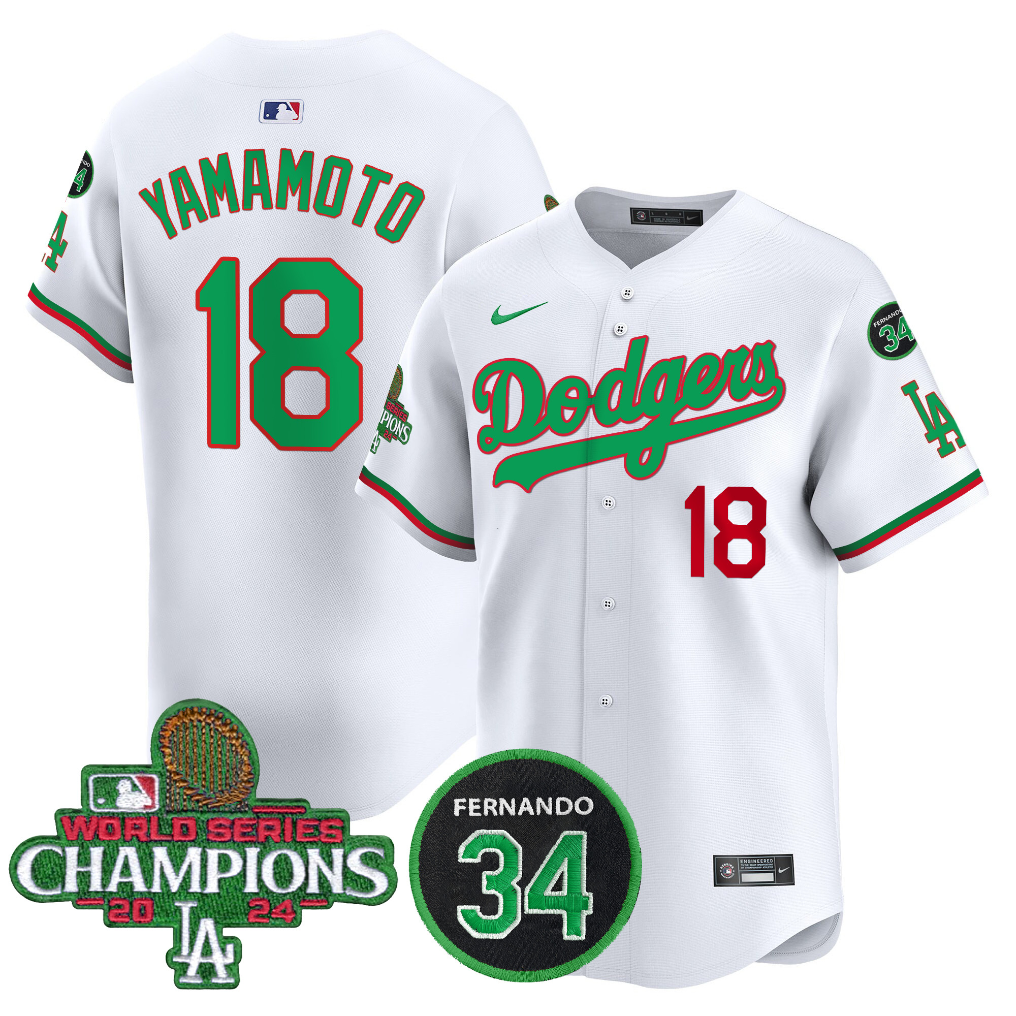 Men's Dodgers Mexico 2024 World Series Champions Patch Vapor Premier Limited Jersey V3 - All Stitched