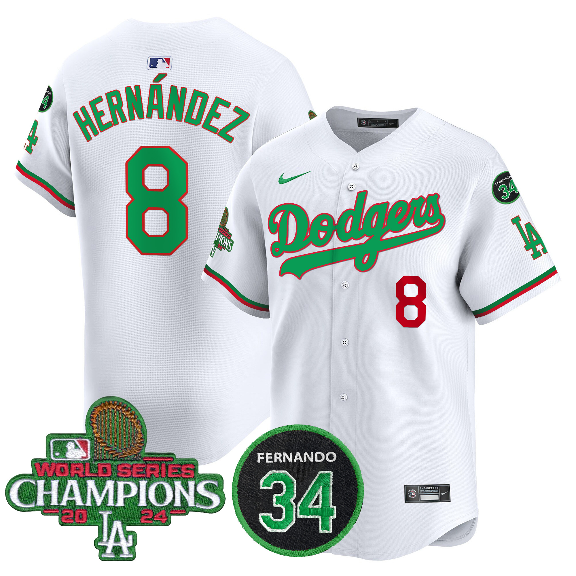 Men's Dodgers Mexico 2024 World Series Champions Patch Vapor Premier Limited Jersey V3 - All Stitched