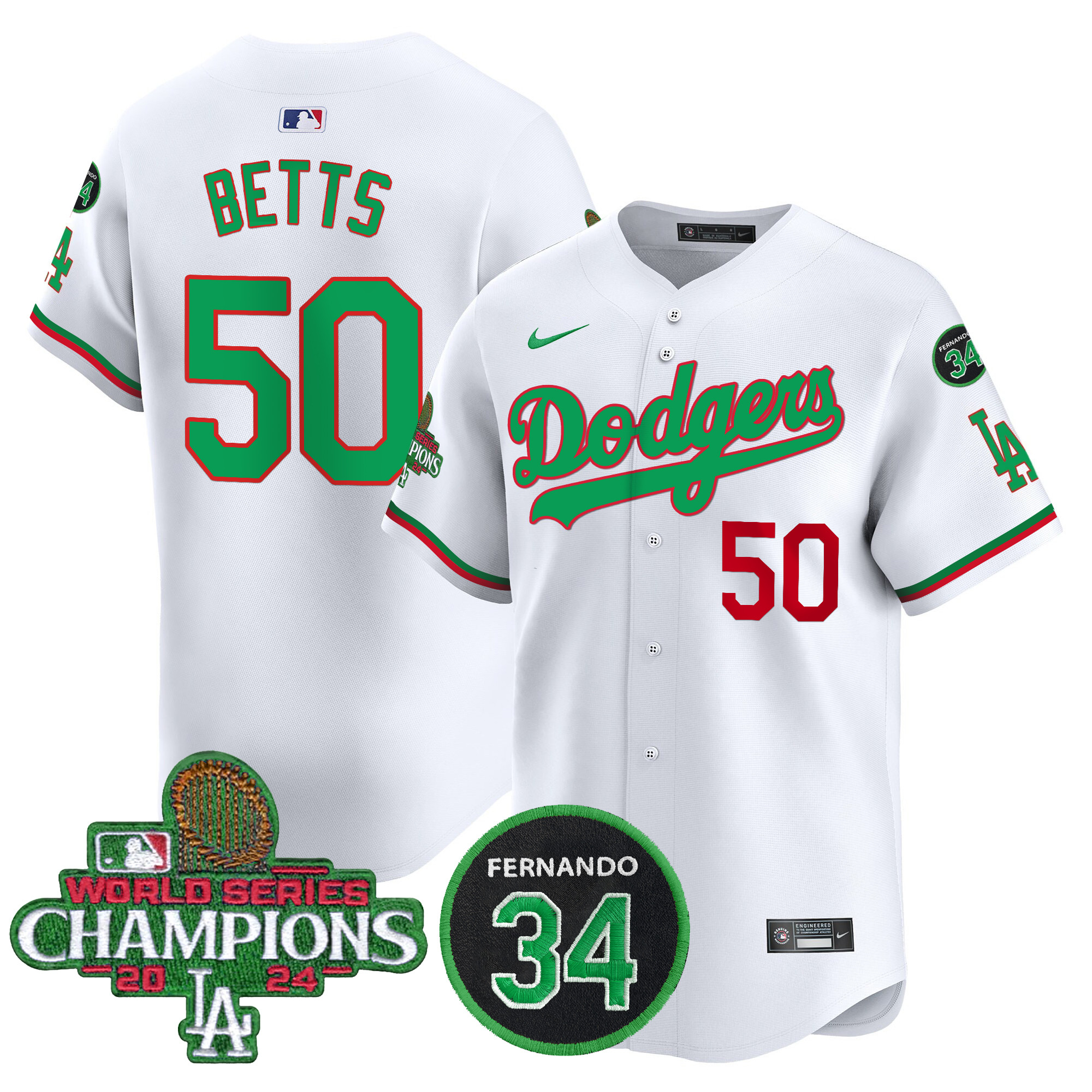 Men's Dodgers Mexico 2024 World Series Champions Patch Vapor Premier Limited Jersey V3 - All Stitched