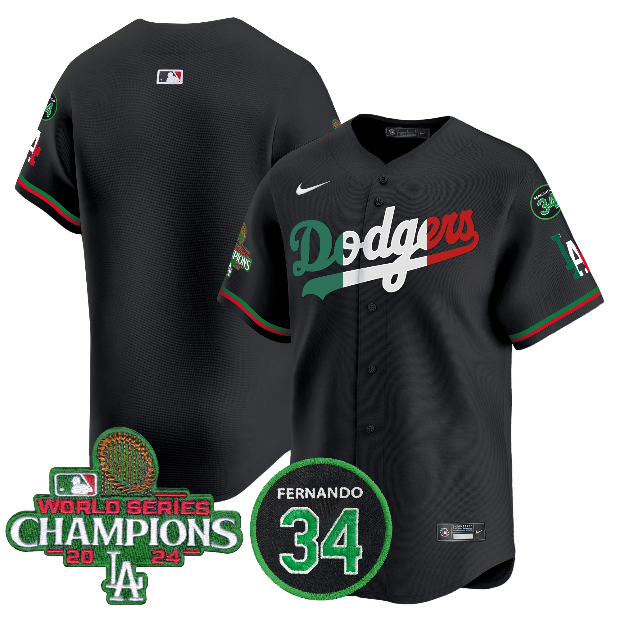 Men's Dodgers Mexico 2024 World Series Champions Patch Vapor Premier Limited Jersey V3 - All Stitched
