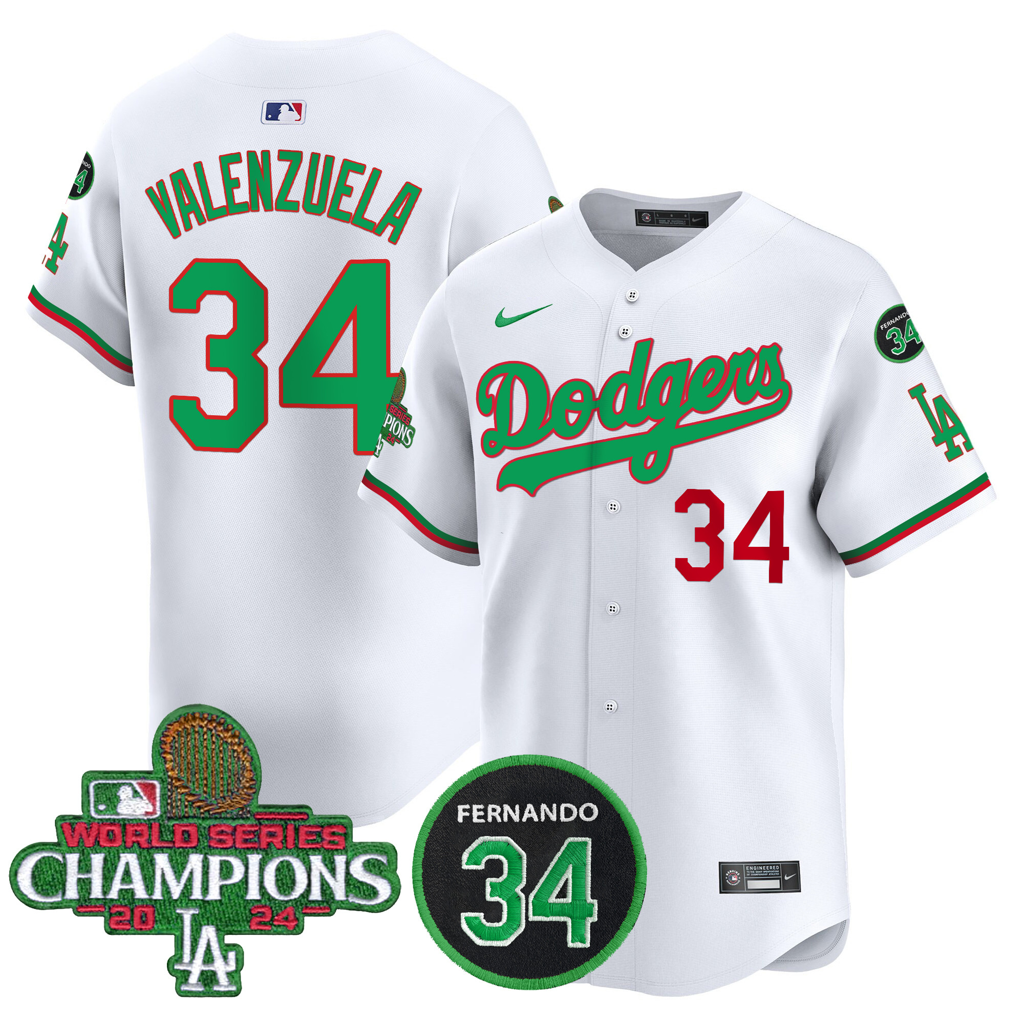 Men's Dodgers Mexico 2024 World Series Champions Patch Vapor Premier Limited Jersey V3 - All Stitched