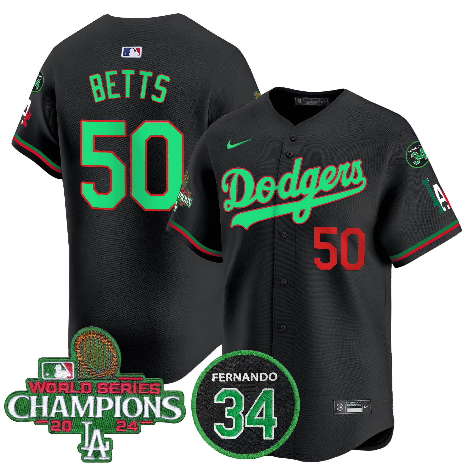 Men's Dodgers Mexico 2024 World Series Champions Patch Vapor Premier Limited Jersey V3 - All Stitched