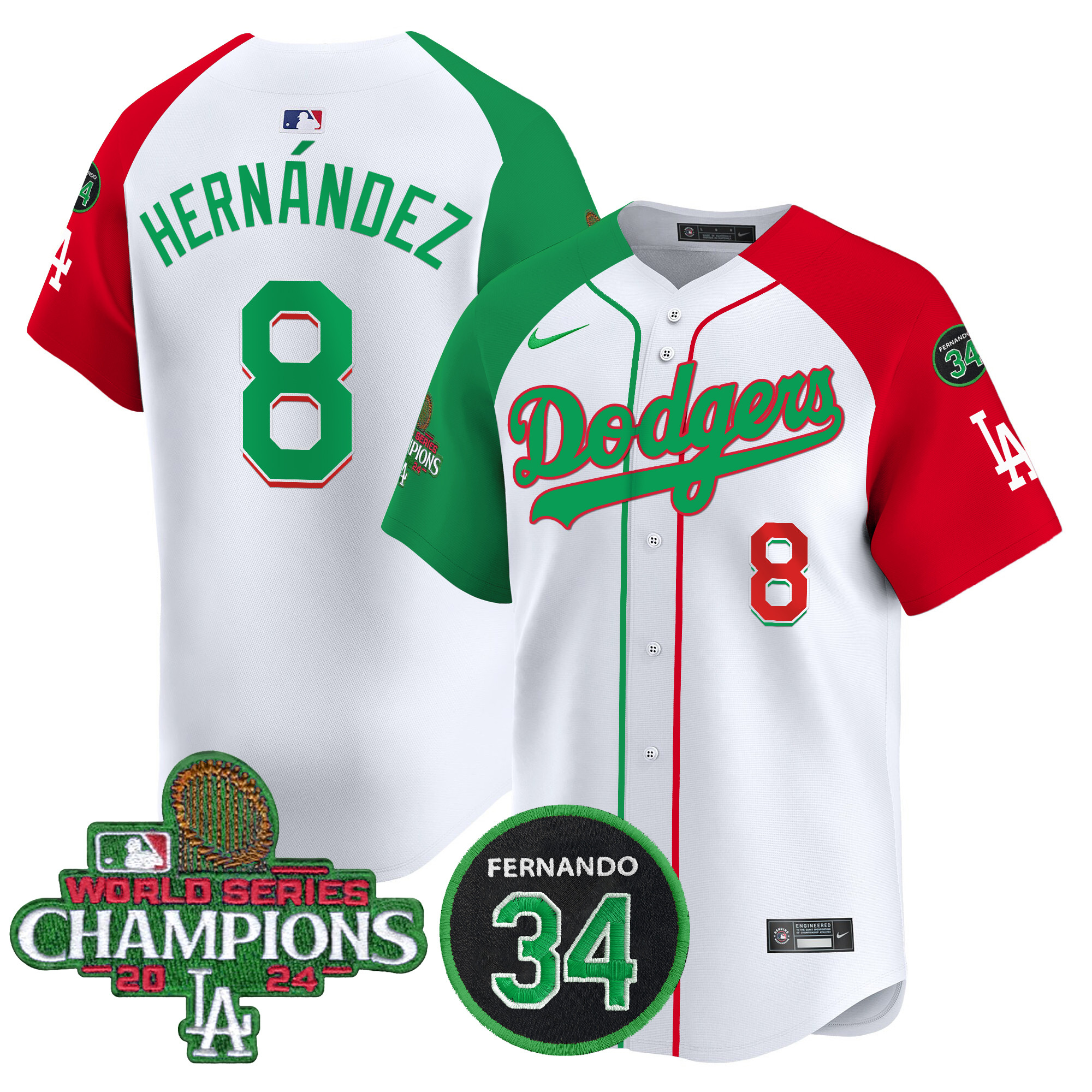 Men's Dodgers Mexico 2024 World Series Champions Patch Vapor Premier Limited Jersey V3 - All Stitched
