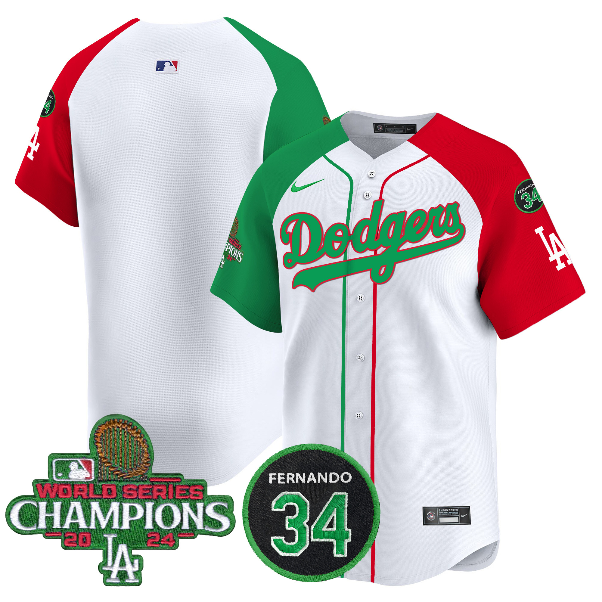 Men's Dodgers Mexico 2024 World Series Champions Patch Vapor Premier Limited Jersey V3 - All Stitched