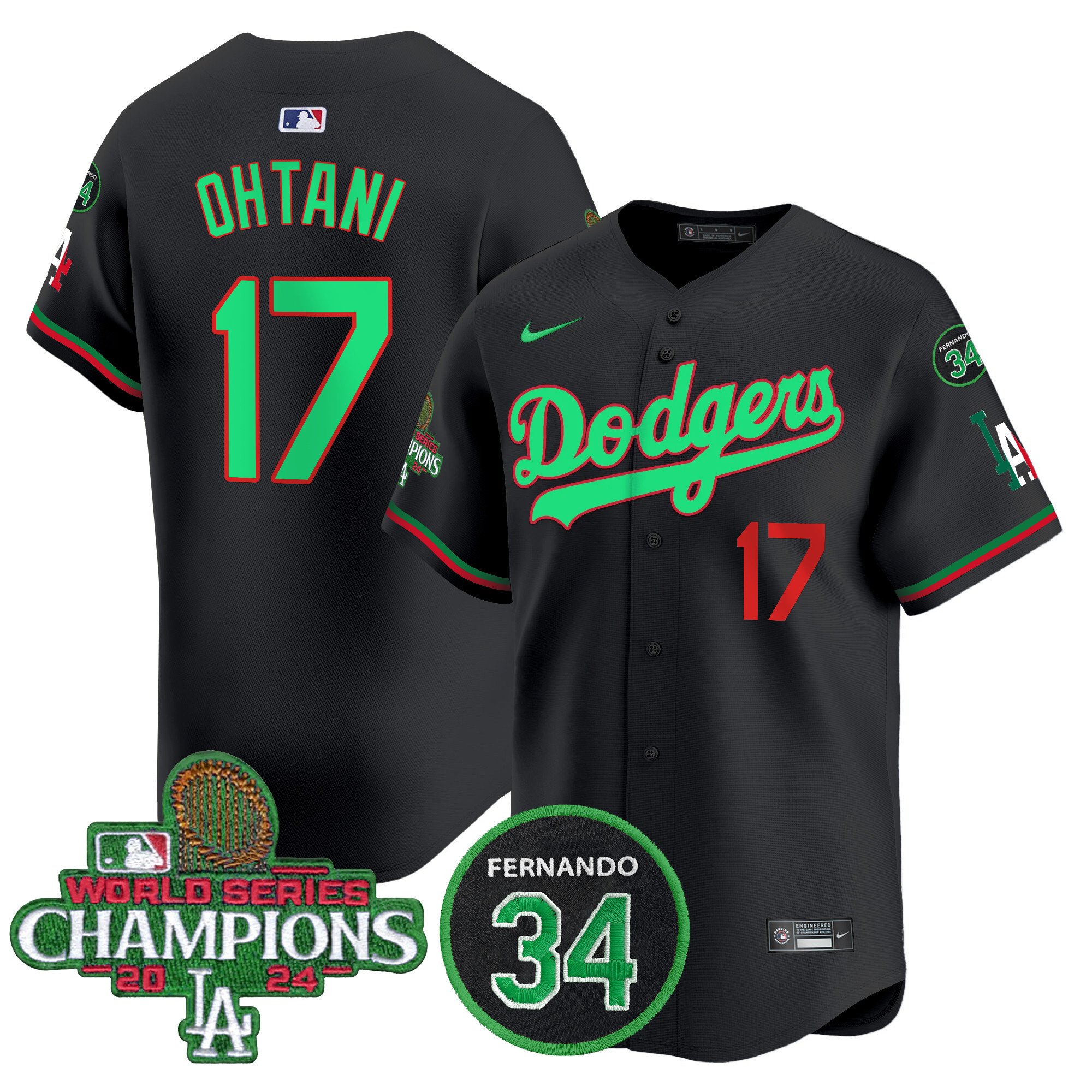 Men's Dodgers Mexico 2024 World Series Champions Patch Vapor Premier Limited Jersey V3 - All Stitched