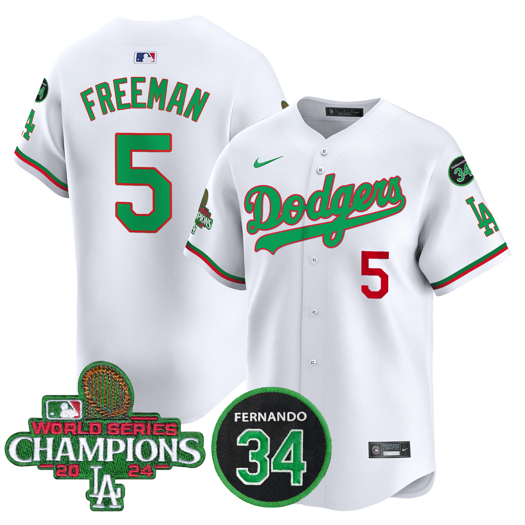 Men's Dodgers Mexico 2024 World Series Champions Patch Vapor Premier Limited Jersey V3 - All Stitched