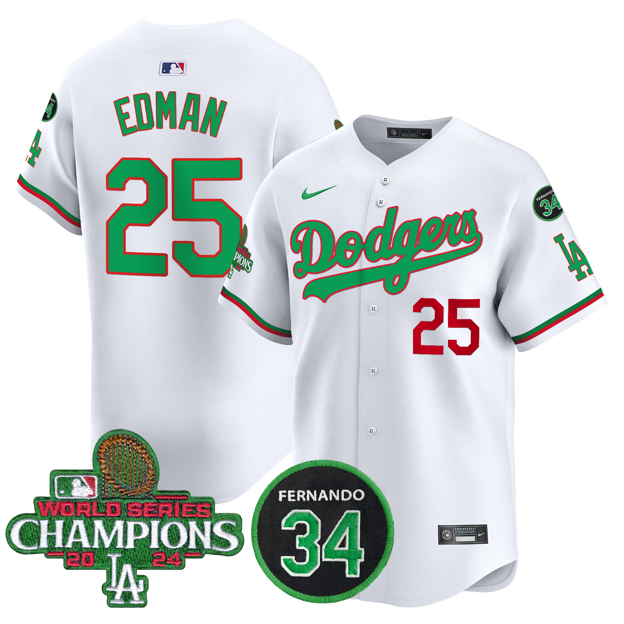 Men's Dodgers Mexico 2024 World Series Champions Patch Vapor Premier Limited Jersey V3 - All Stitched