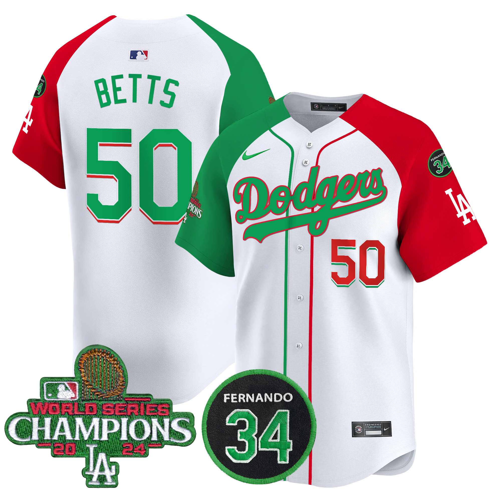 Men's Dodgers Mexico 2024 World Series Champions Patch Vapor Premier Limited Jersey V3 - All Stitched