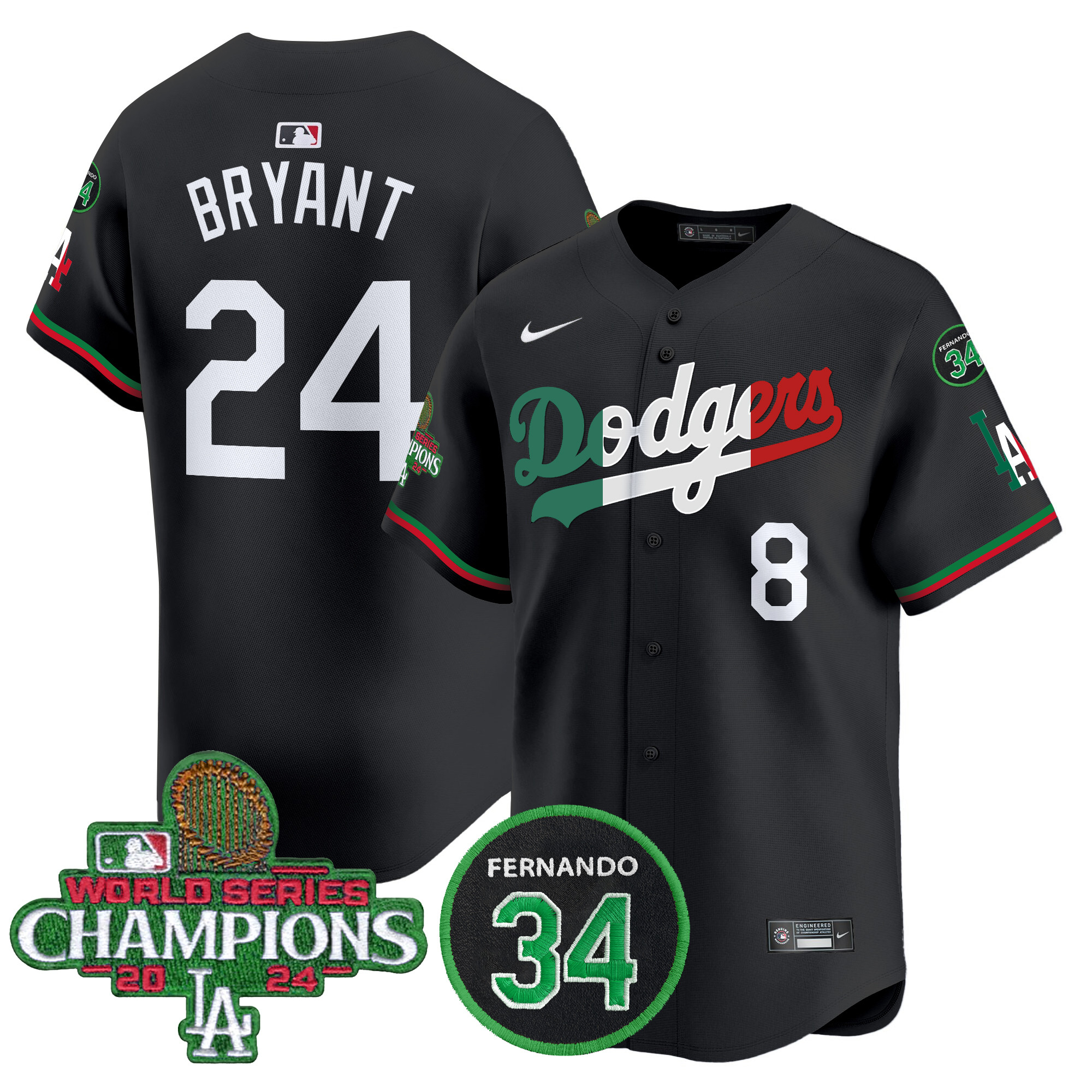 Men's Dodgers Mexico 2024 World Series Champions Patch Vapor Premier Limited Jersey V3 - All Stitched