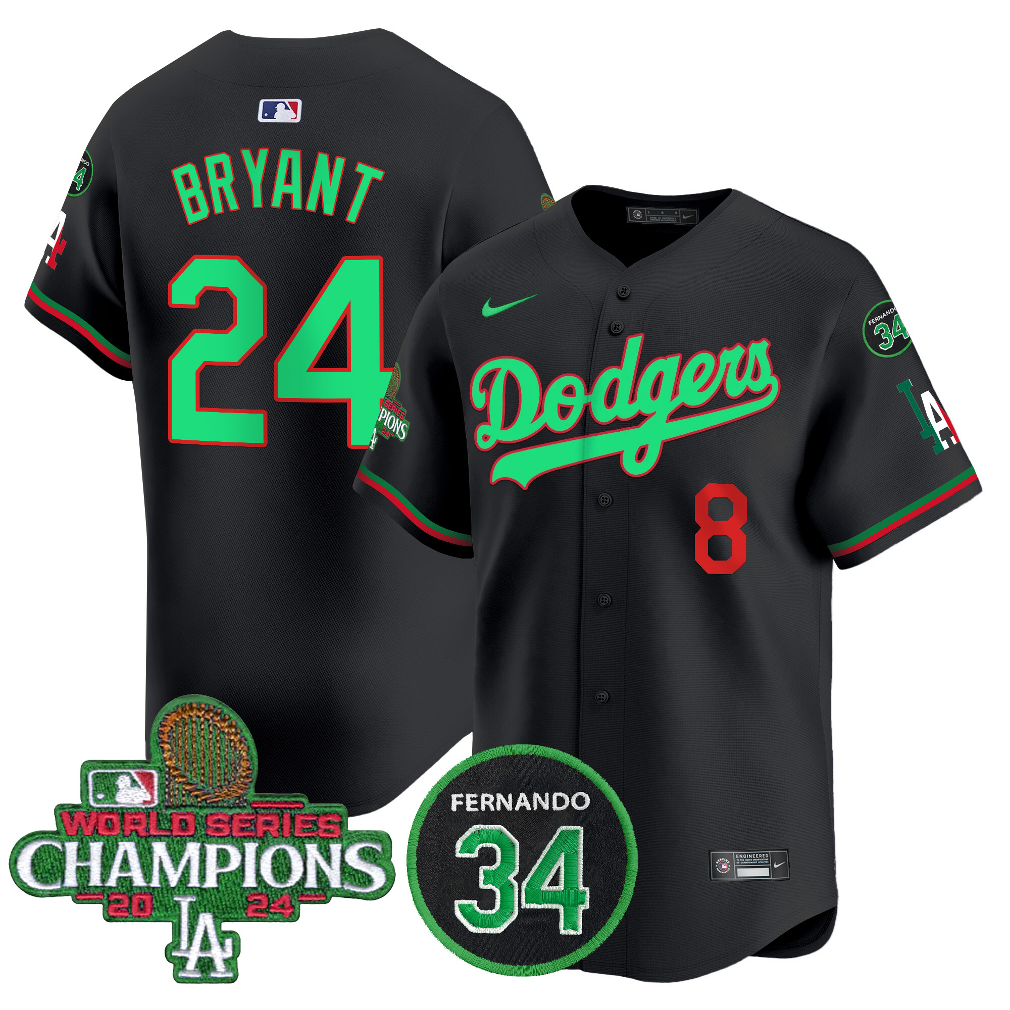 Men's Dodgers Mexico 2024 World Series Champions Patch Vapor Premier Limited Jersey V3 - All Stitched