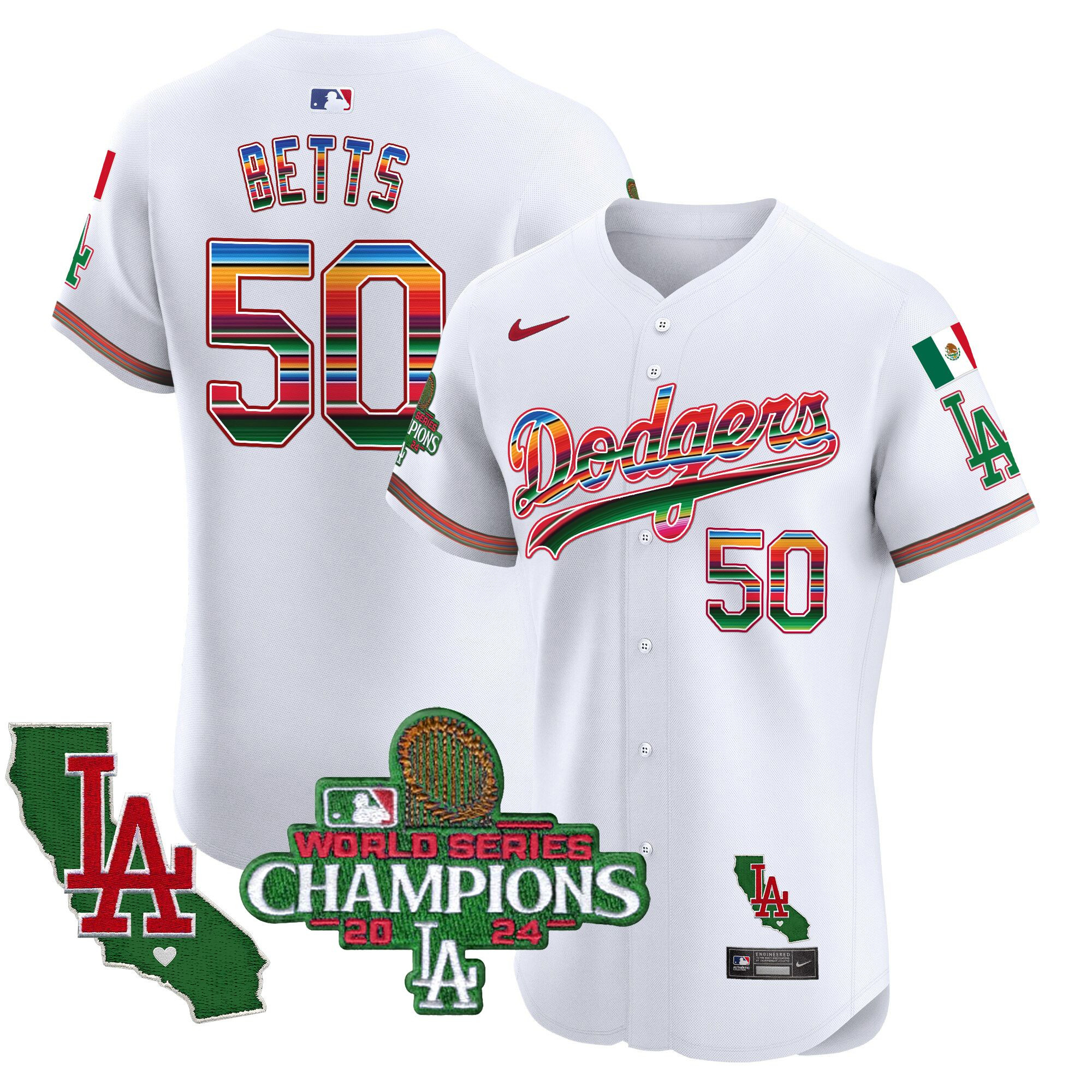 Men's Dodgers Mexico 2024 World Series Champions Vapor Premier Elite Jersey - All Stitched