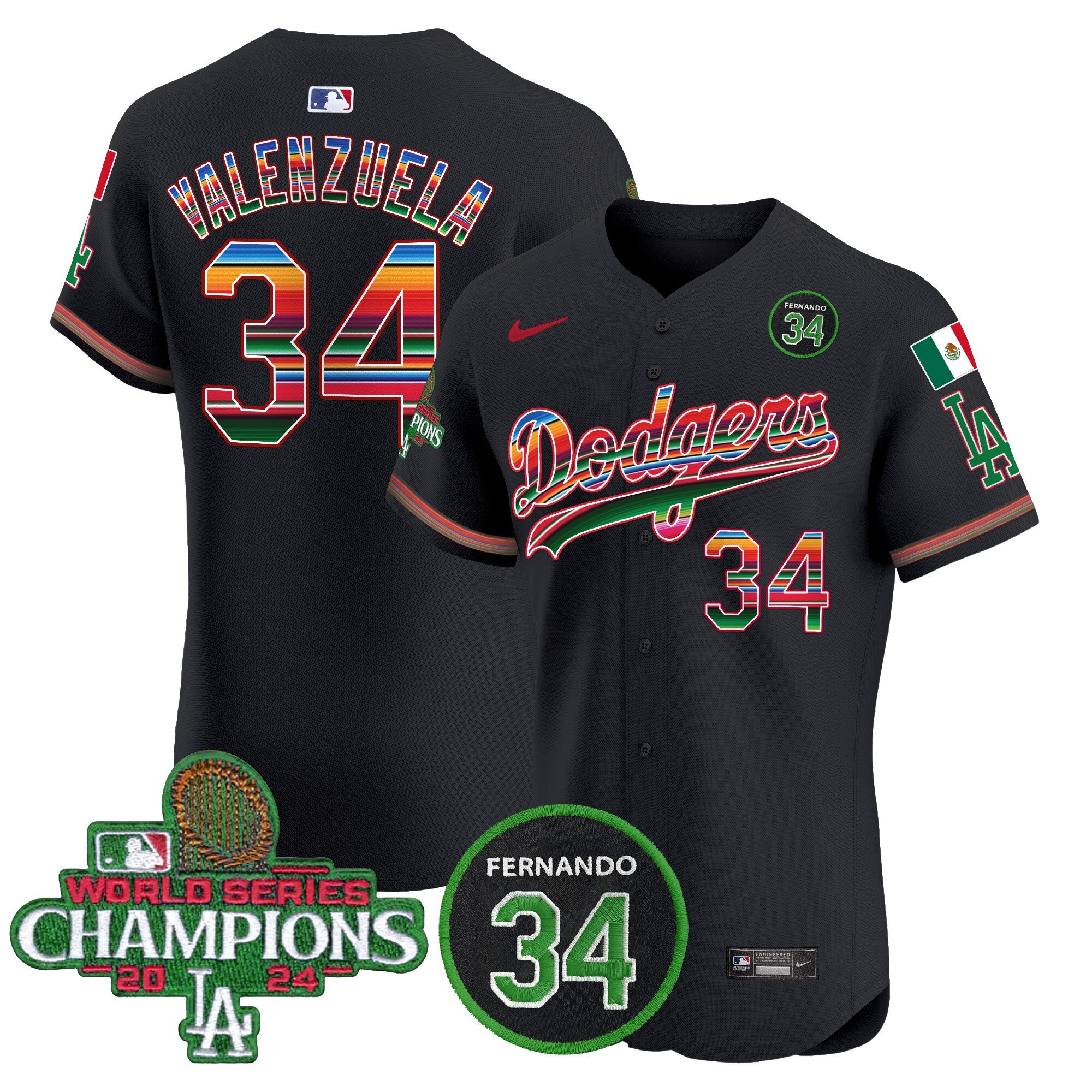 Men's Dodgers Mexico 2024 World Series Champions Vapor Premier Elite Jersey V2 - All Stitched