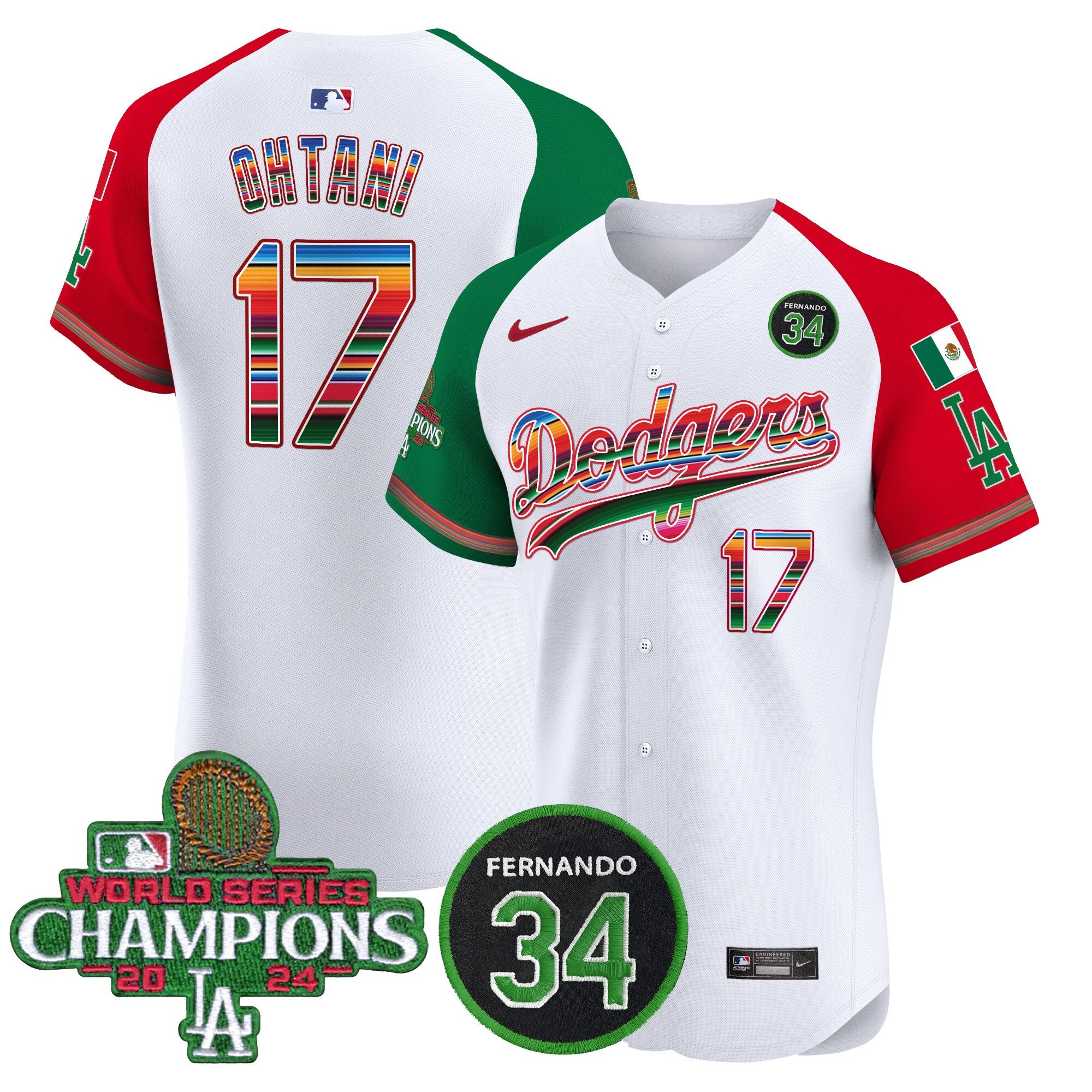 Men's Dodgers Mexico 2024 World Series Champions Vapor Premier Elite Jersey V2 - All Stitched