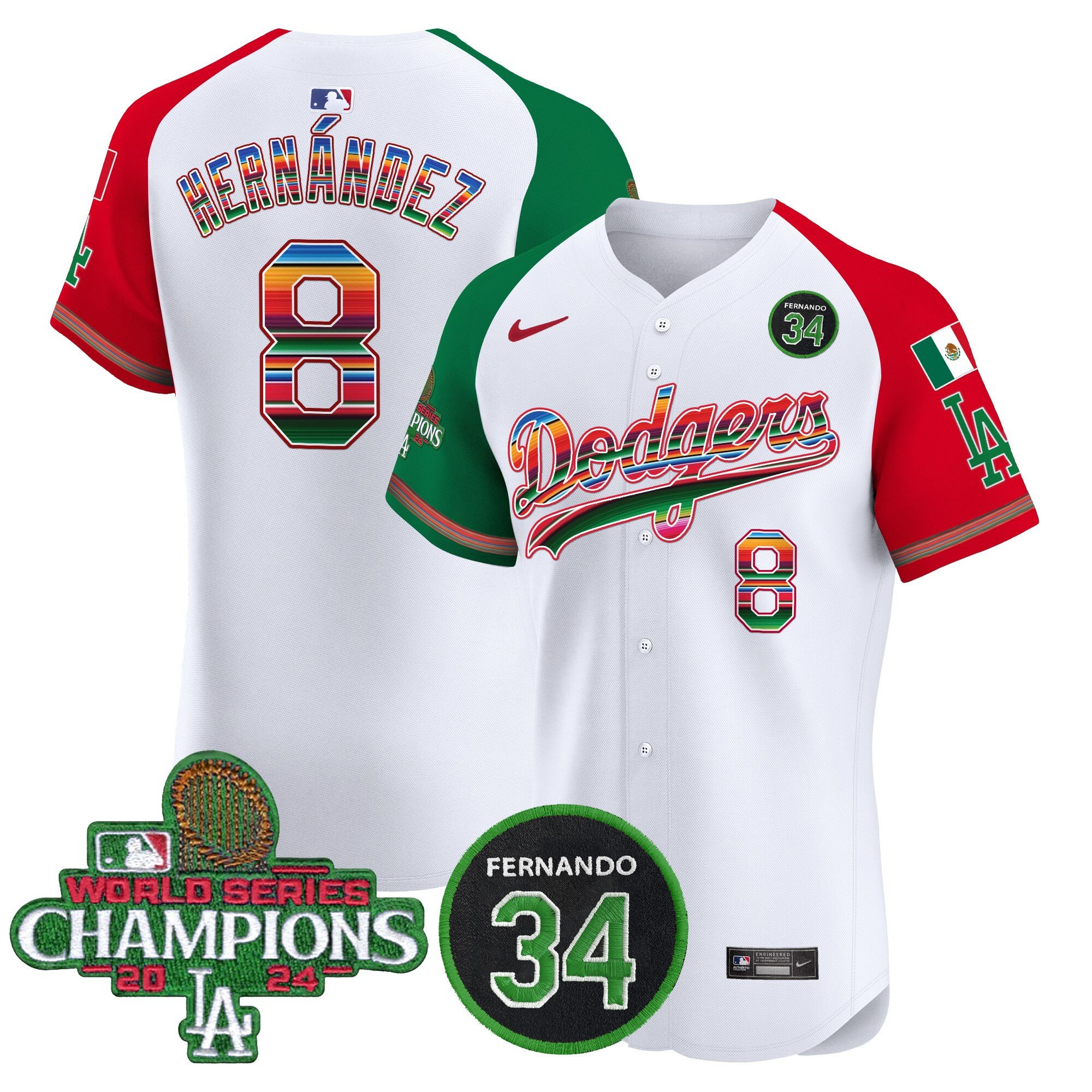 Men's Dodgers Mexico 2024 World Series Champions Vapor Premier Elite Jersey V2 - All Stitched