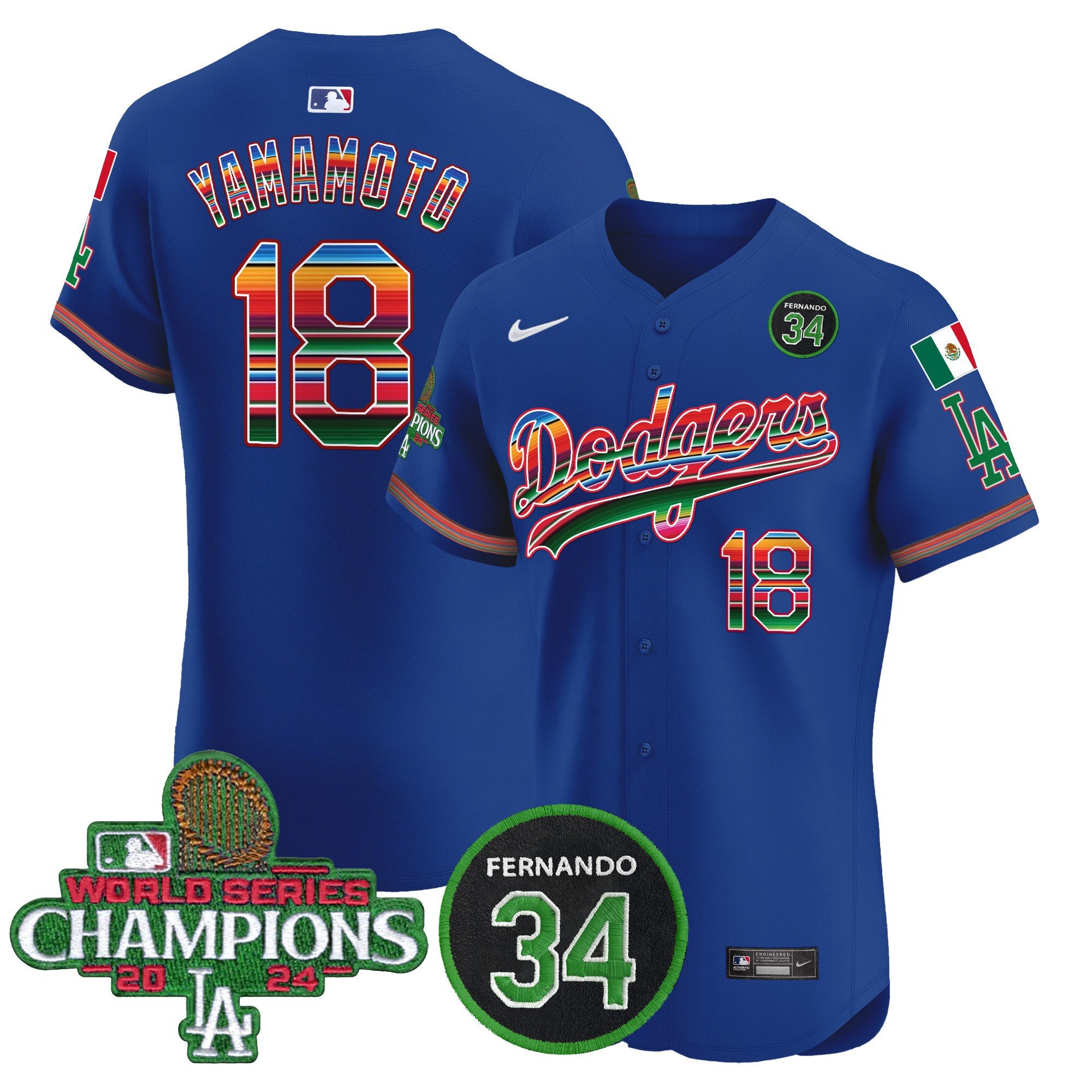 Men's Dodgers Mexico 2024 World Series Champions Vapor Premier Elite Jersey V2 - All Stitched