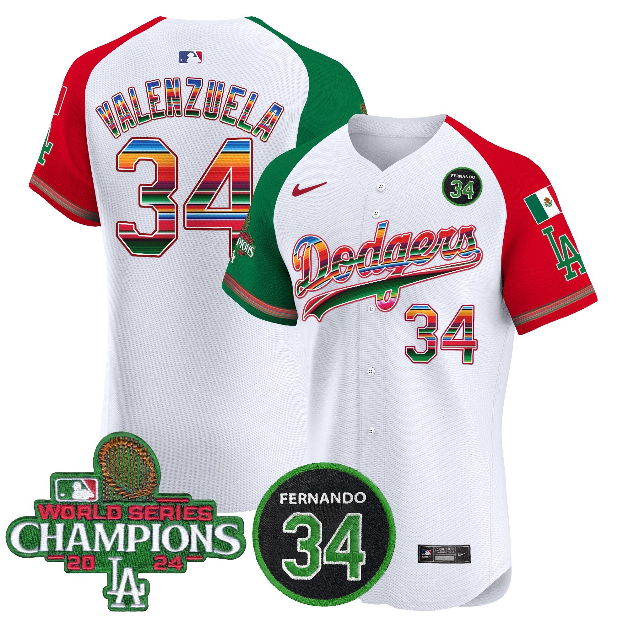 Men's Dodgers Mexico 2024 World Series Champions Vapor Premier Elite Jersey V2 - All Stitched