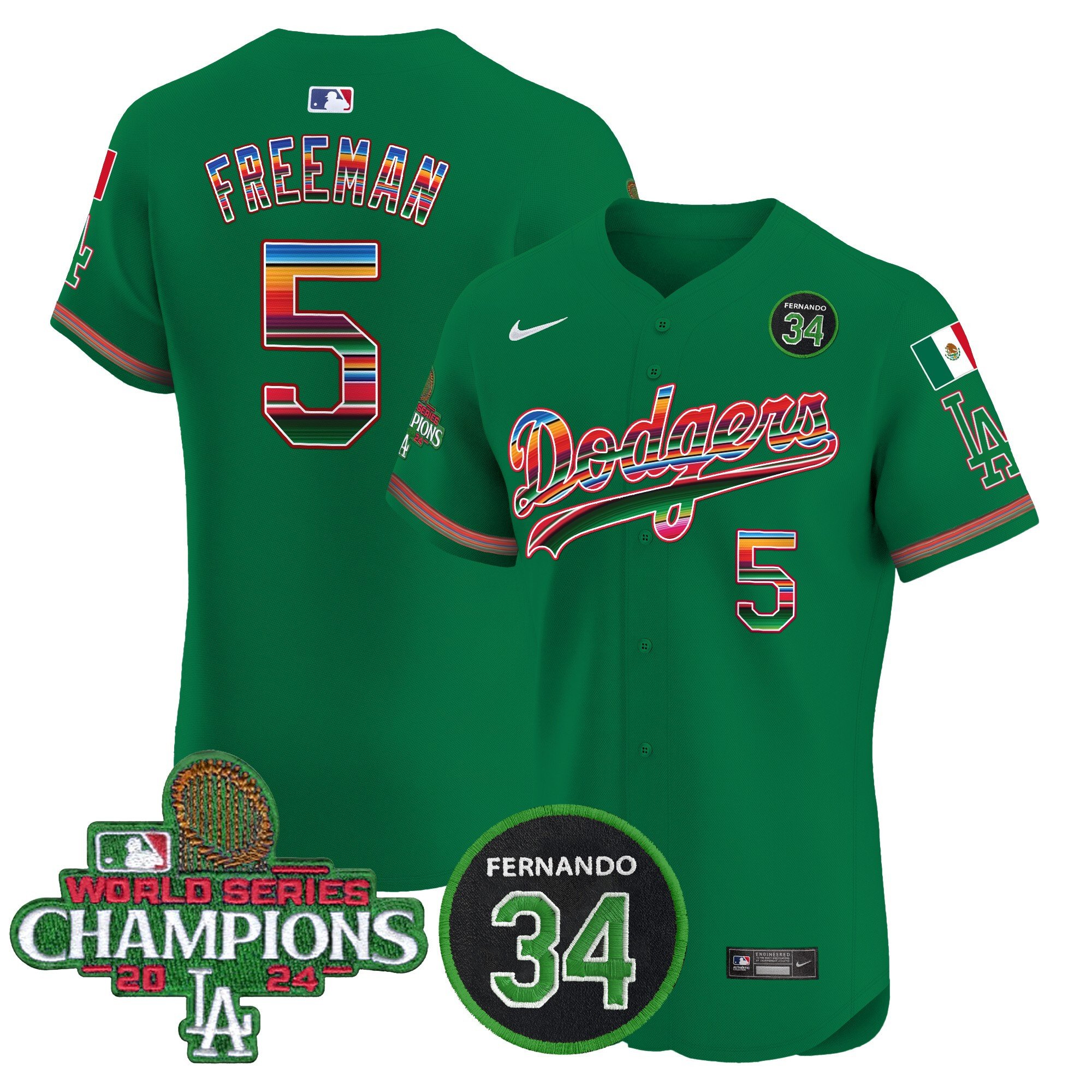 Men's Dodgers Mexico 2024 World Series Champions Vapor Premier Elite Jersey V2 - All Stitched