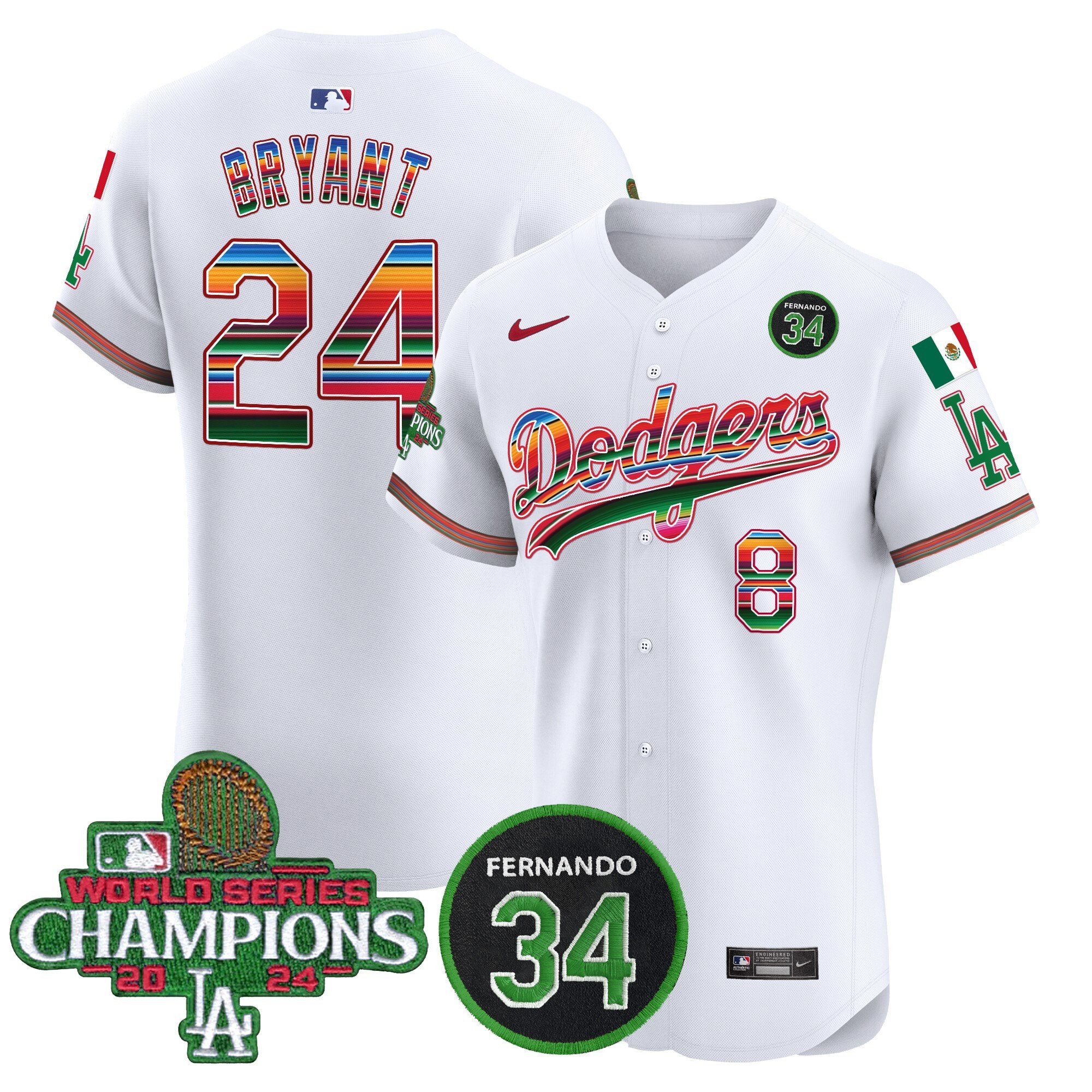 Men's Dodgers Mexico 2024 World Series Champions Vapor Premier Elite Jersey V2 - All Stitched