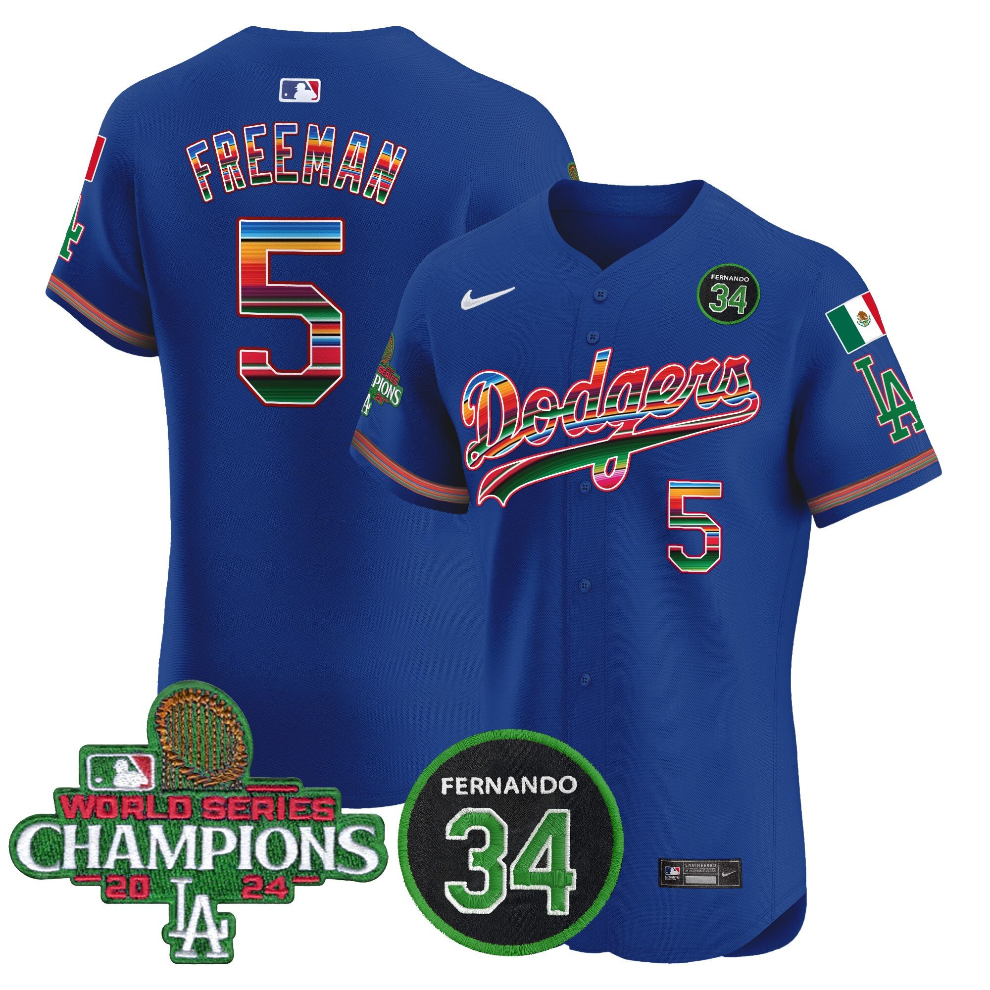 Men's Dodgers Mexico 2024 World Series Champions Vapor Premier Elite Jersey V2 - All Stitched