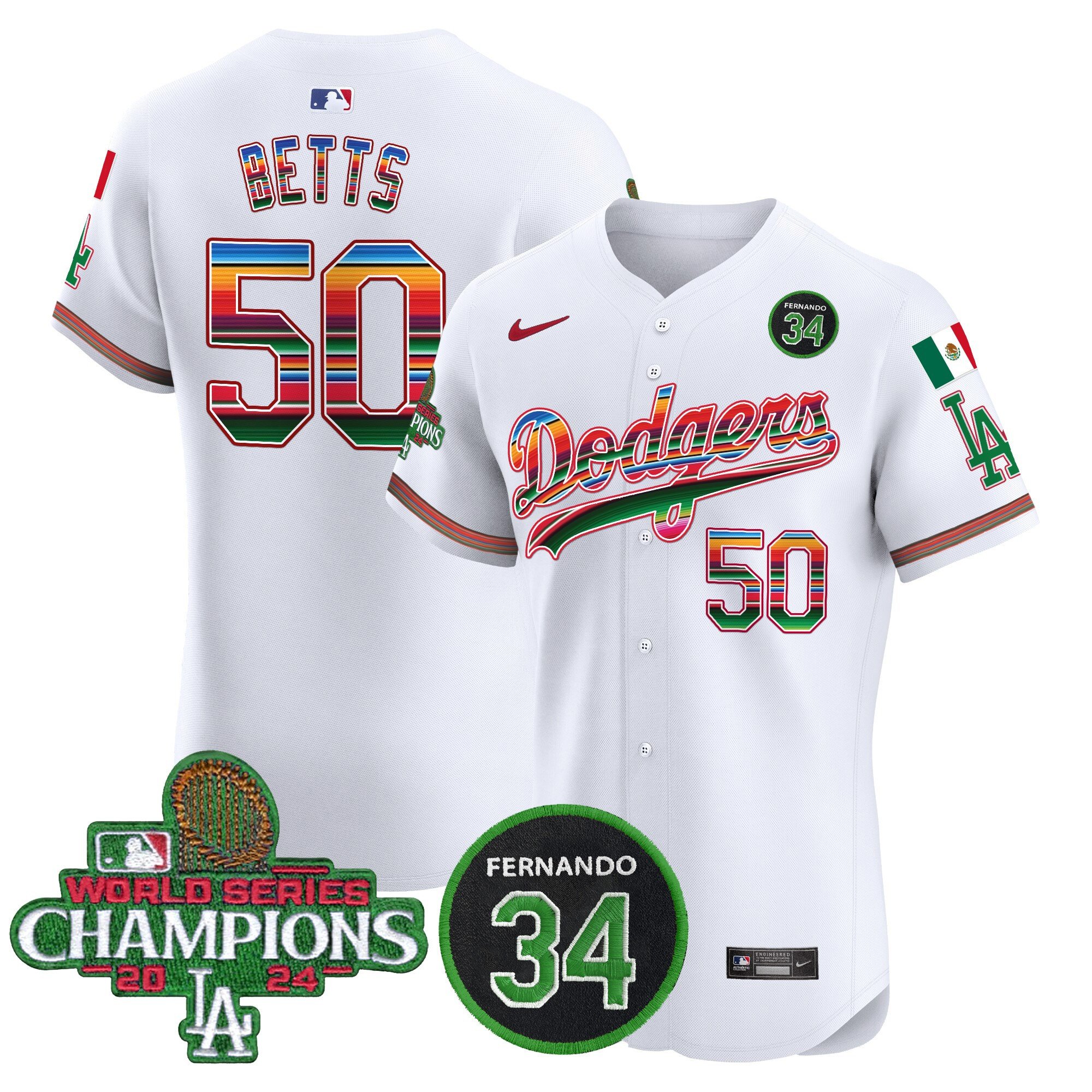 Men's Dodgers Mexico 2024 World Series Champions Vapor Premier Elite Jersey V2 - All Stitched