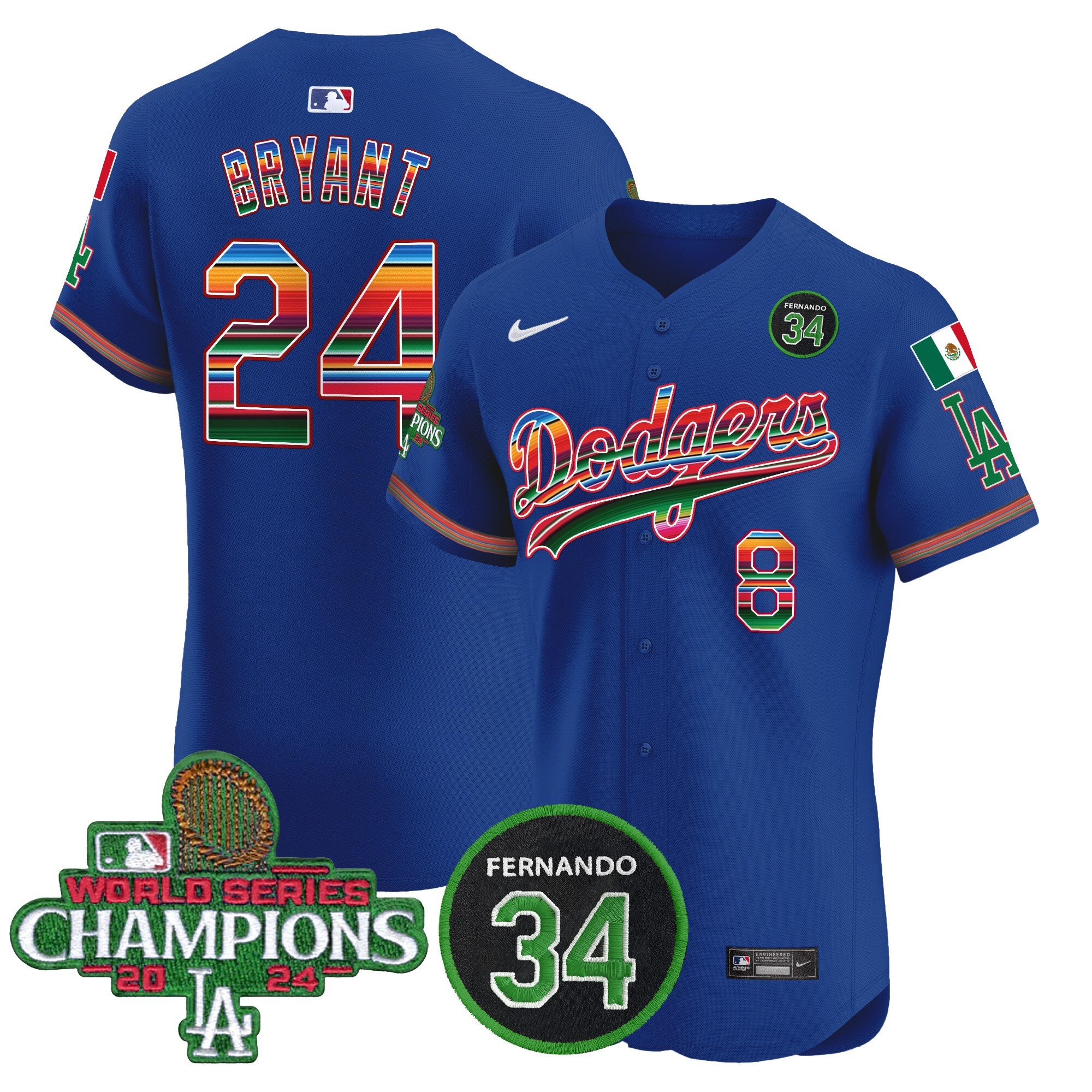 Men's Dodgers Mexico 2024 World Series Champions Vapor Premier Elite Jersey V2 - All Stitched