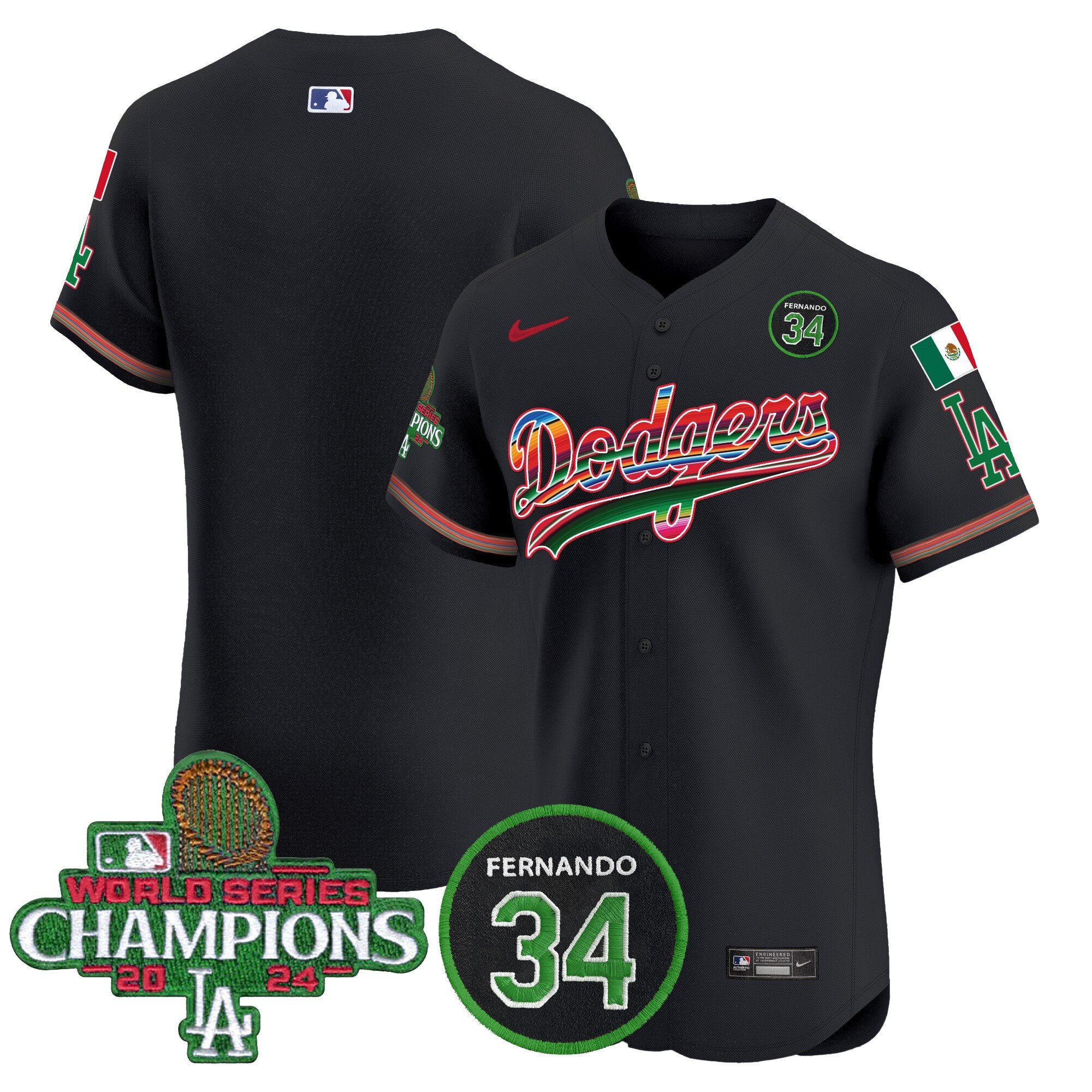 Men's Dodgers Mexico 2024 World Series Champions Vapor Premier Elite Jersey V2 - All Stitched