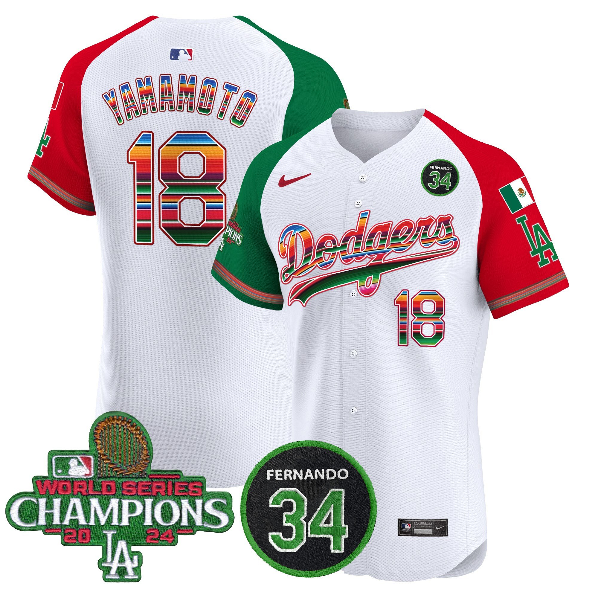 Men's Dodgers Mexico 2024 World Series Champions Vapor Premier Elite Jersey V2 - All Stitched