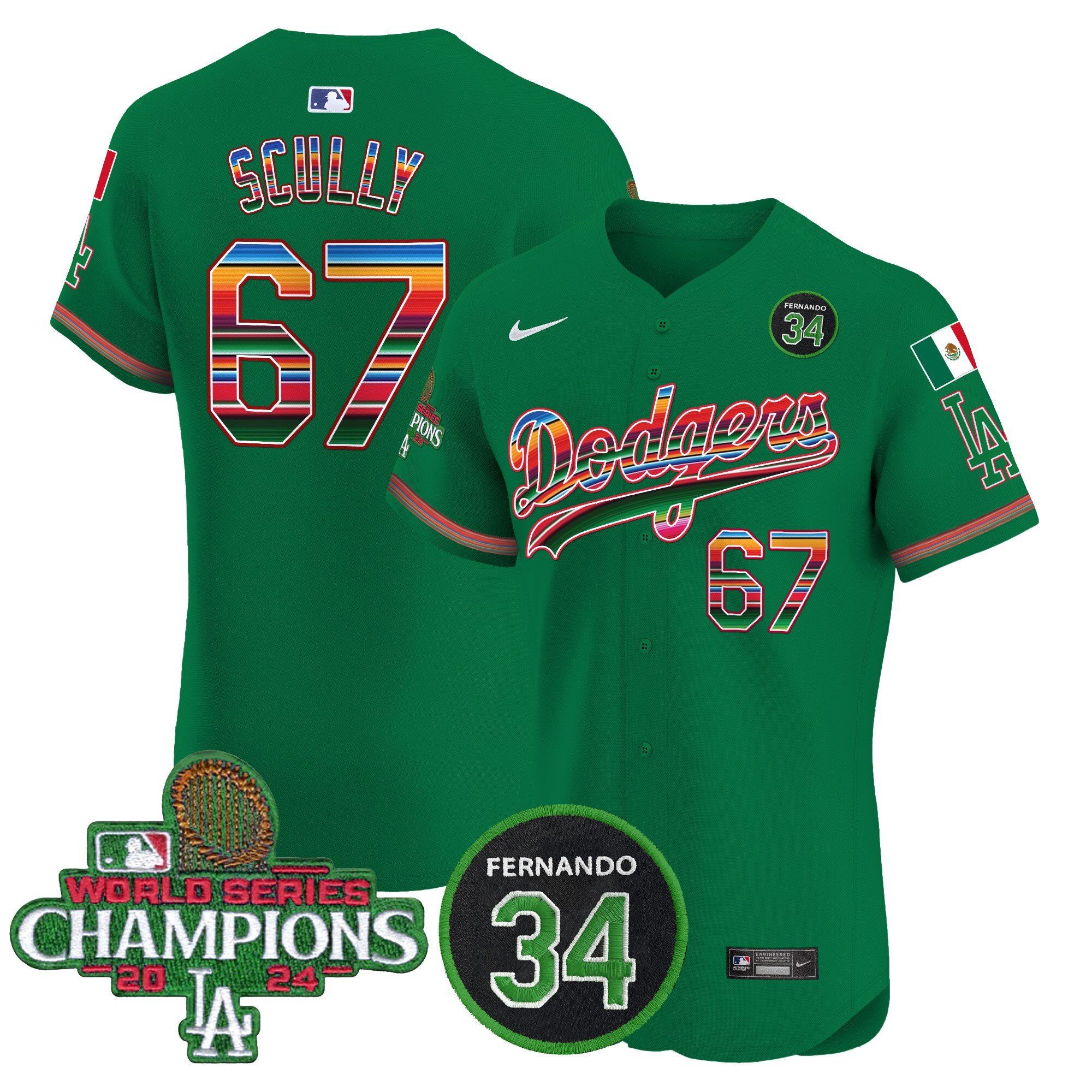 Men's Dodgers Mexico 2024 World Series Champions Vapor Premier Elite Jersey V2 - All Stitched