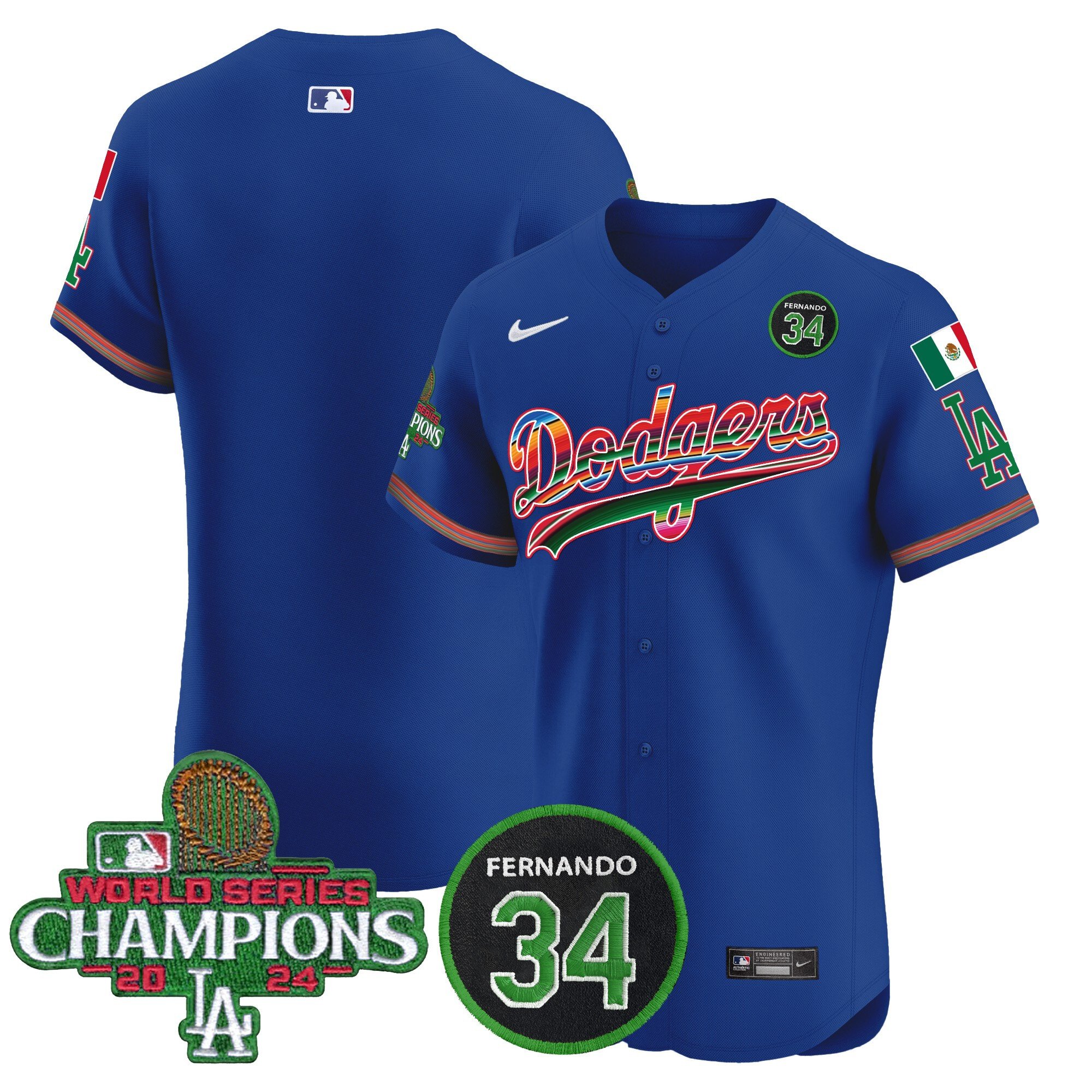 Men's Dodgers Mexico 2024 World Series Champions Vapor Premier Elite Jersey V2 - All Stitched